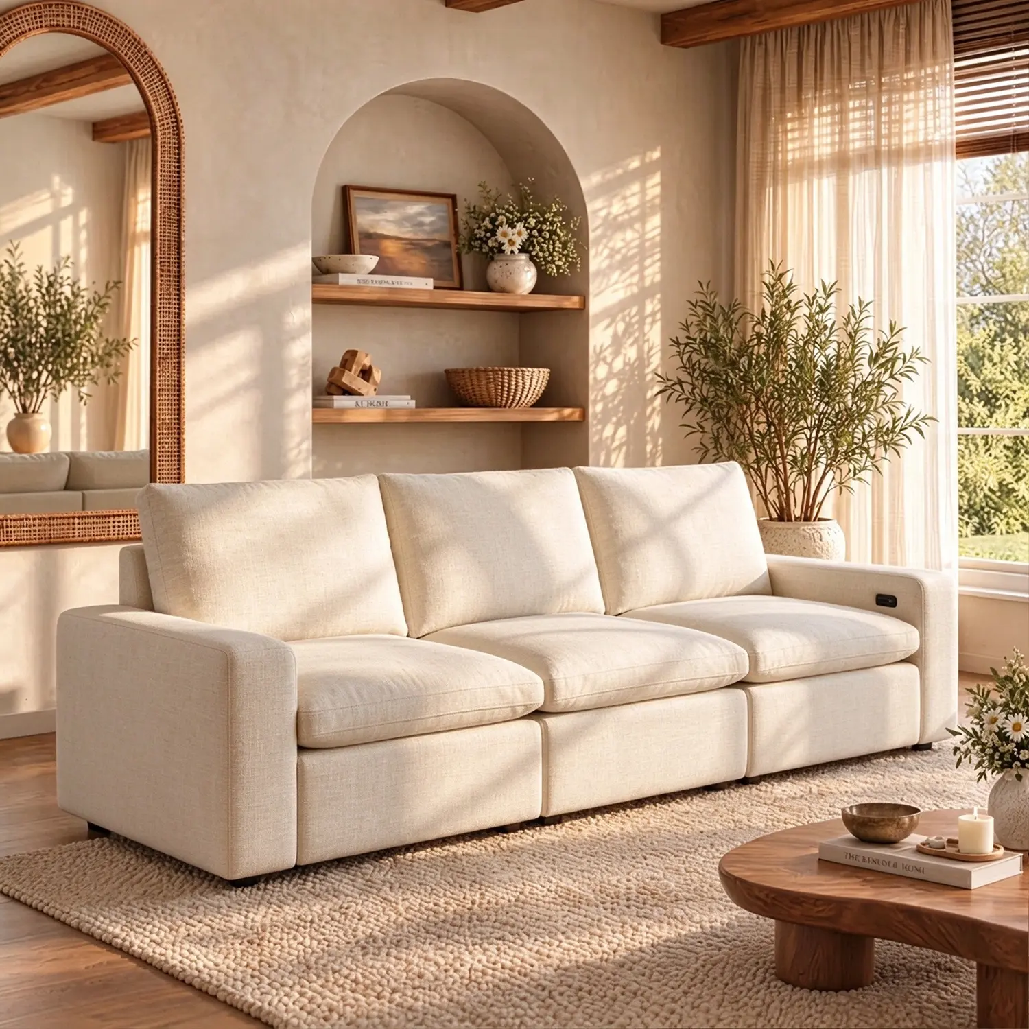 Modern Beige Linen Power Reclining Sofa with Adjustable Footrests Image - 2 | homeyfad