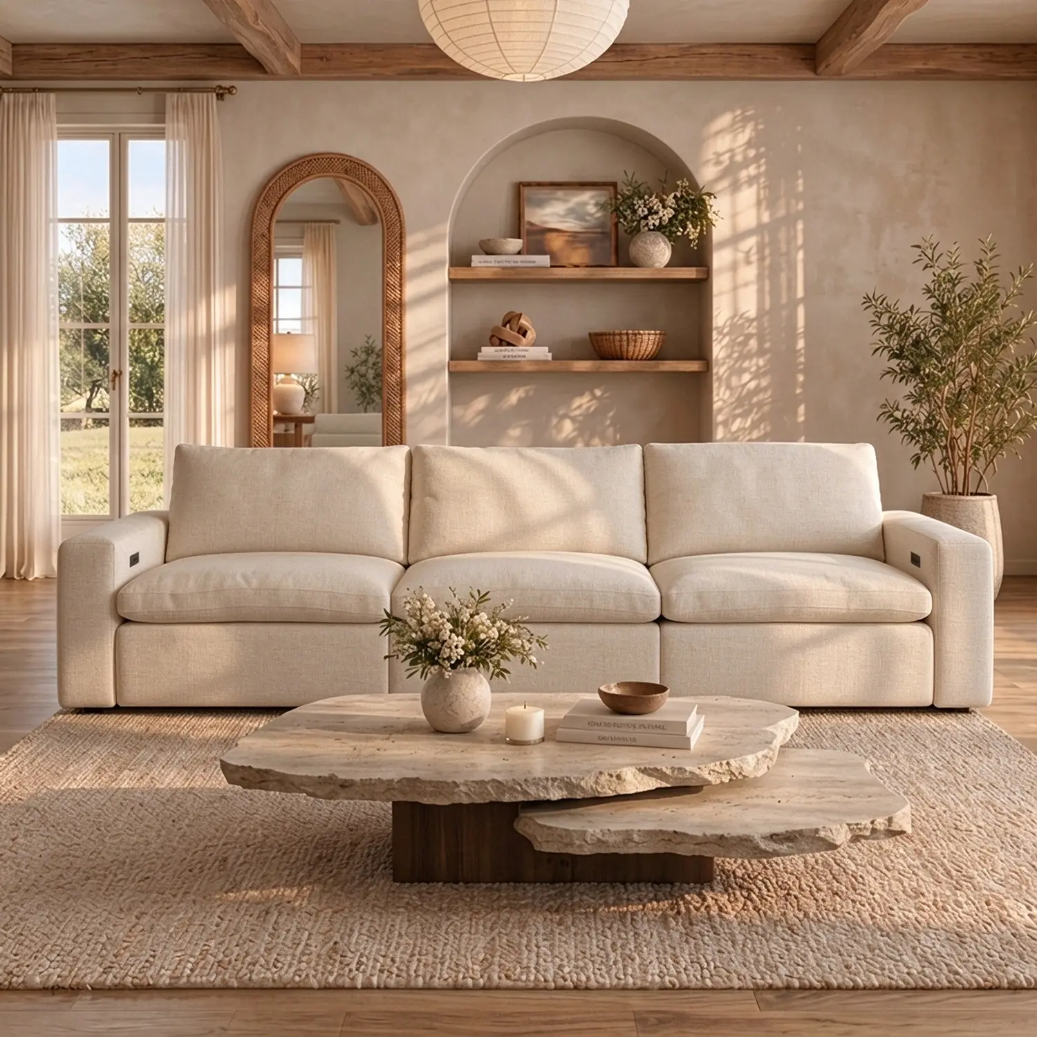Modern Beige Linen Power Reclining Sofa with Adjustable Footrests Image - 6 | homeyfad