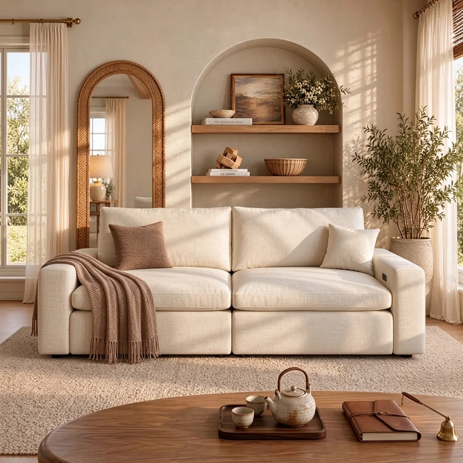 Modern Beige Linen Power Reclining Sofa with Adjustable Footrests Image - 9 | homeyfad