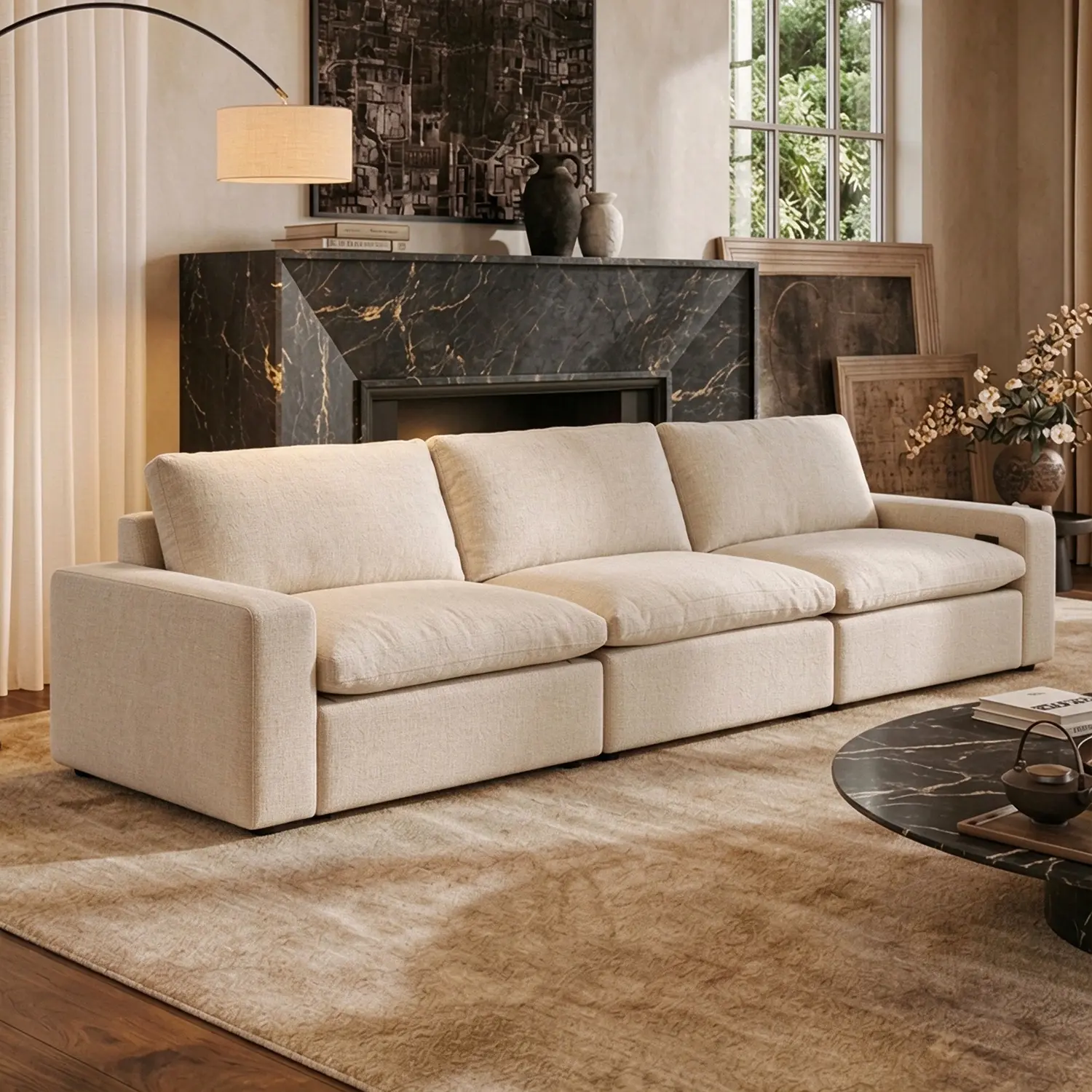 Modern Beige Linen Power Reclining Sofa with Adjustable Footrests Image - 7 | homeyfad