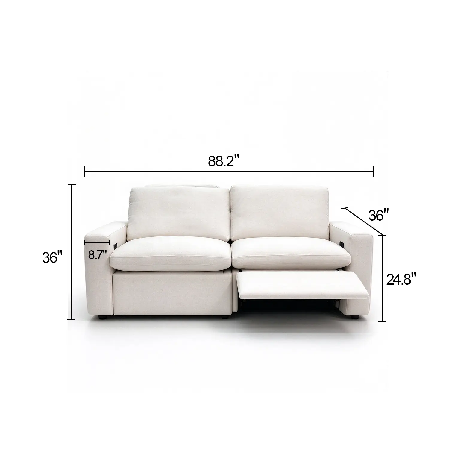 Modern Beige Linen Power Reclining Sofa with Adjustable Footrests Image - 16 #size | homeyfad