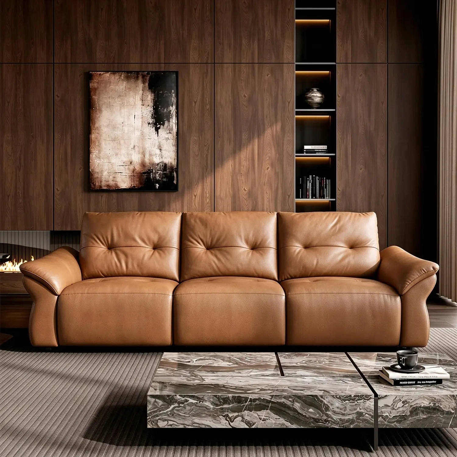 Modern Luxury Top-Grain Leather Tufted Power Reclining Sofa Image - 9 | homeyfad