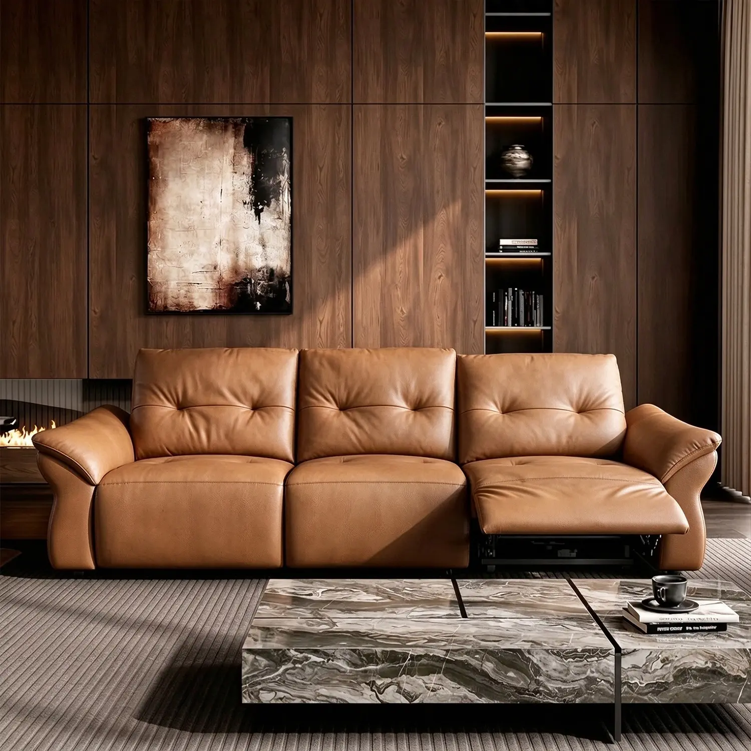Modern Luxury Top-Grain Leather Tufted Power Reclining Sofa Image - 10 | homeyfad