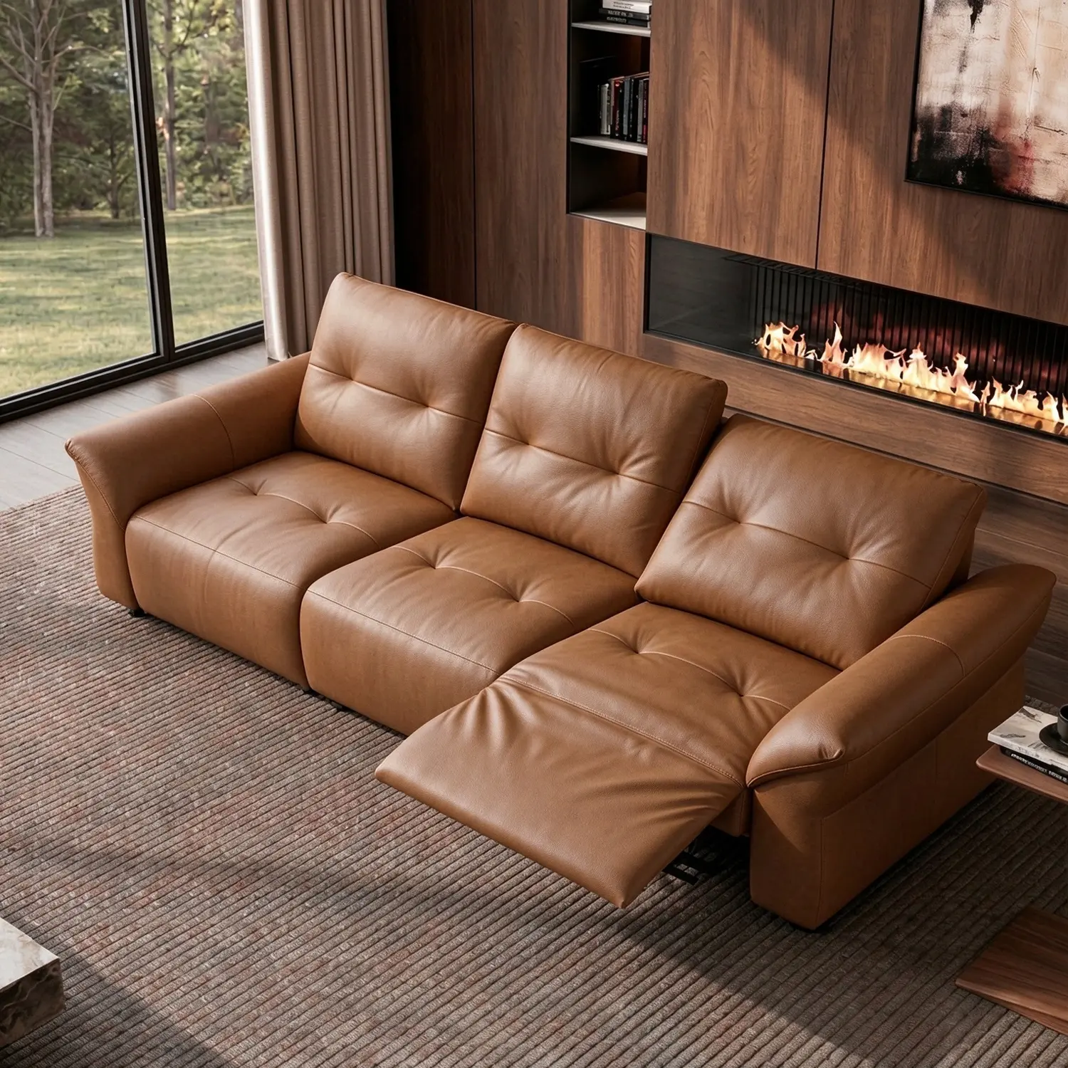 Brown 3-Seater Modern Luxury Top-Grain Leather Tufted Power Reclining Sofa Image - 1 | homeyfad