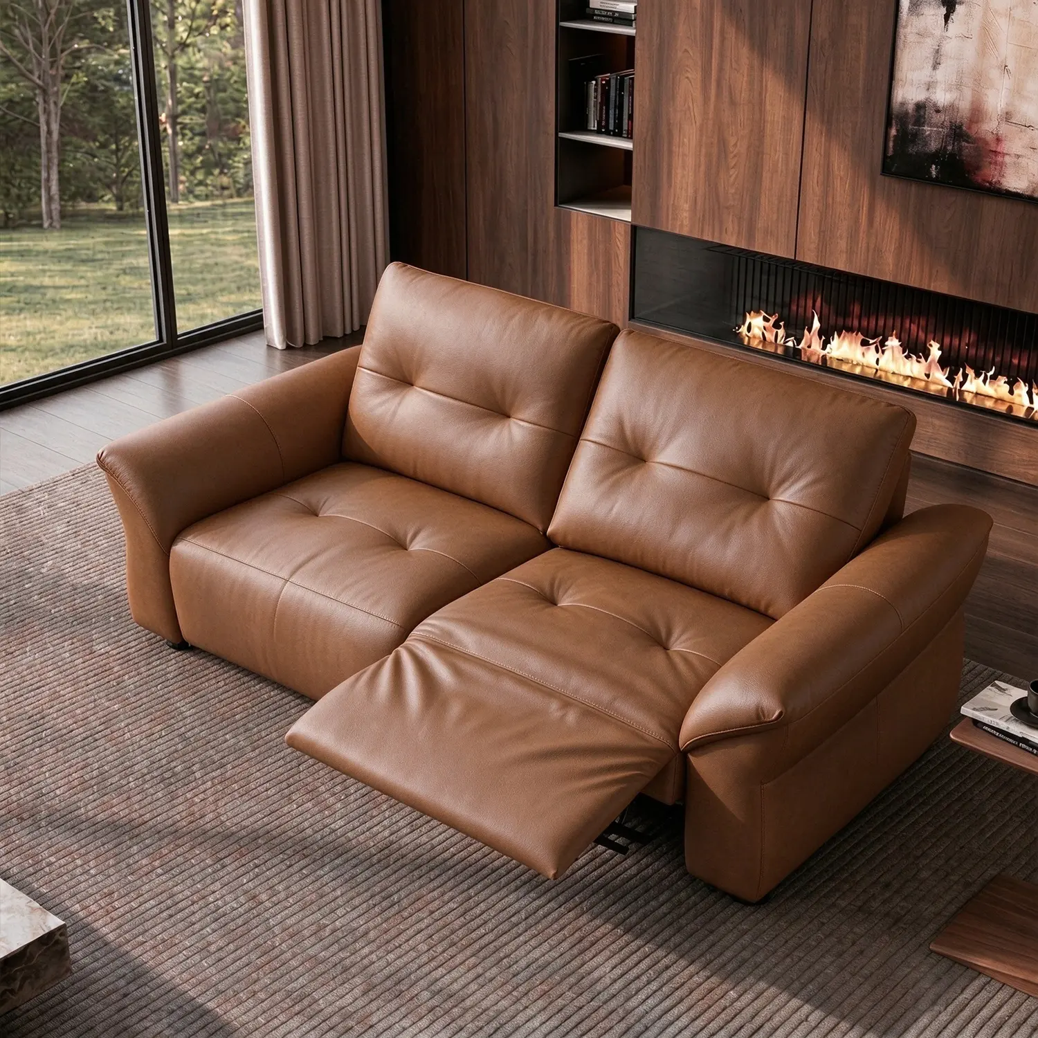 Brown 2-Seater Modern Luxury Top-Grain Leather Tufted Power Reclining Sofa Image - 16 | homeyfad