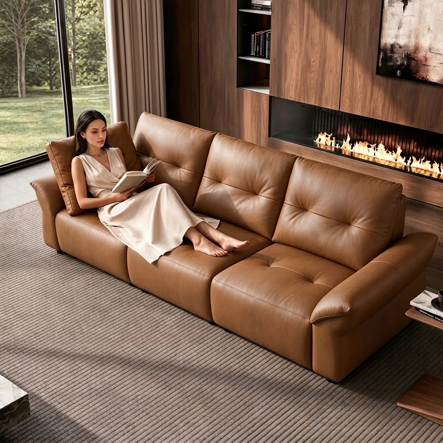 Modern Luxury Top-Grain Leather Tufted Power Reclining Sofa Image - 7 | homeyfad