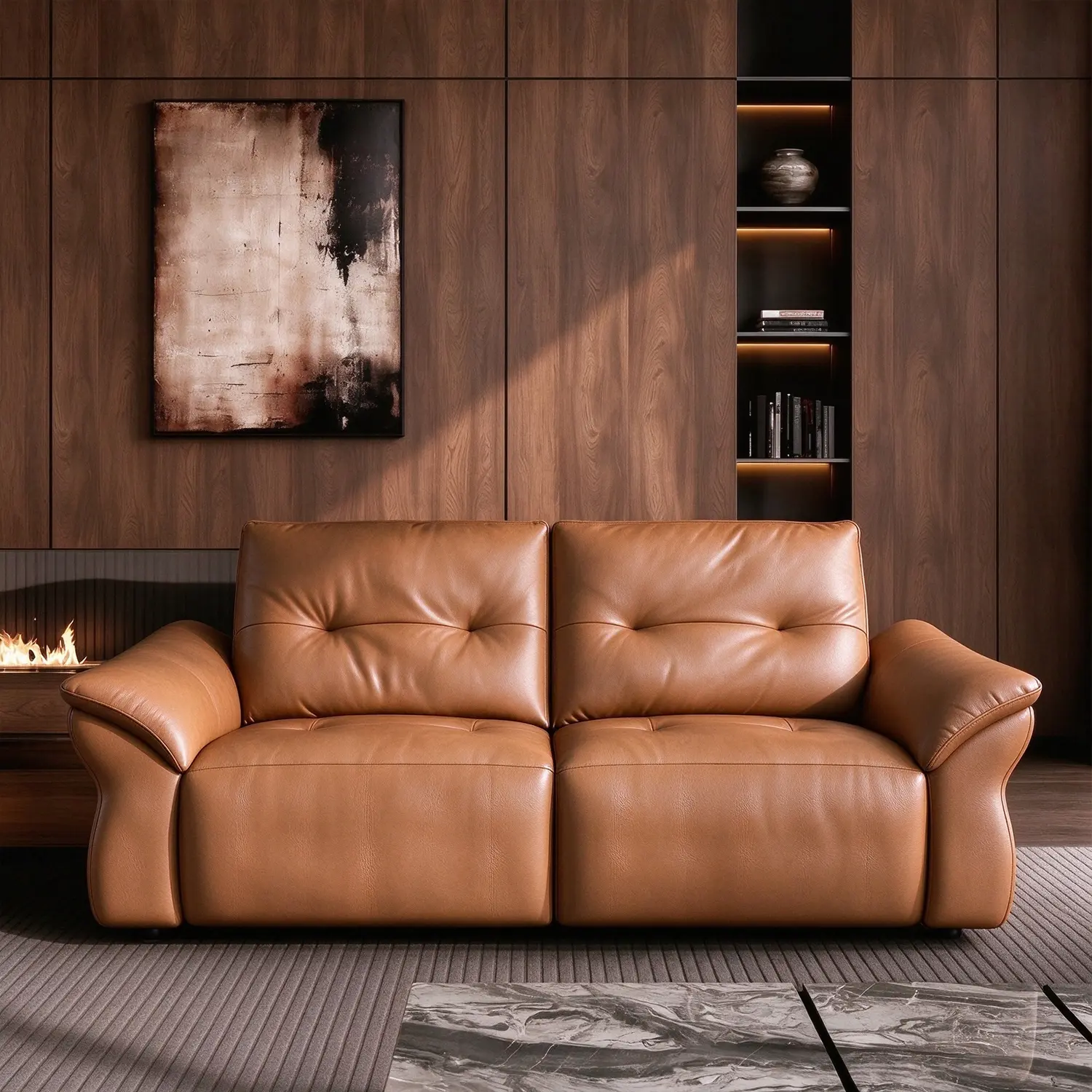 Modern Luxury Top-Grain Leather Tufted Power Reclining Sofa Image - 17 | homeyfad