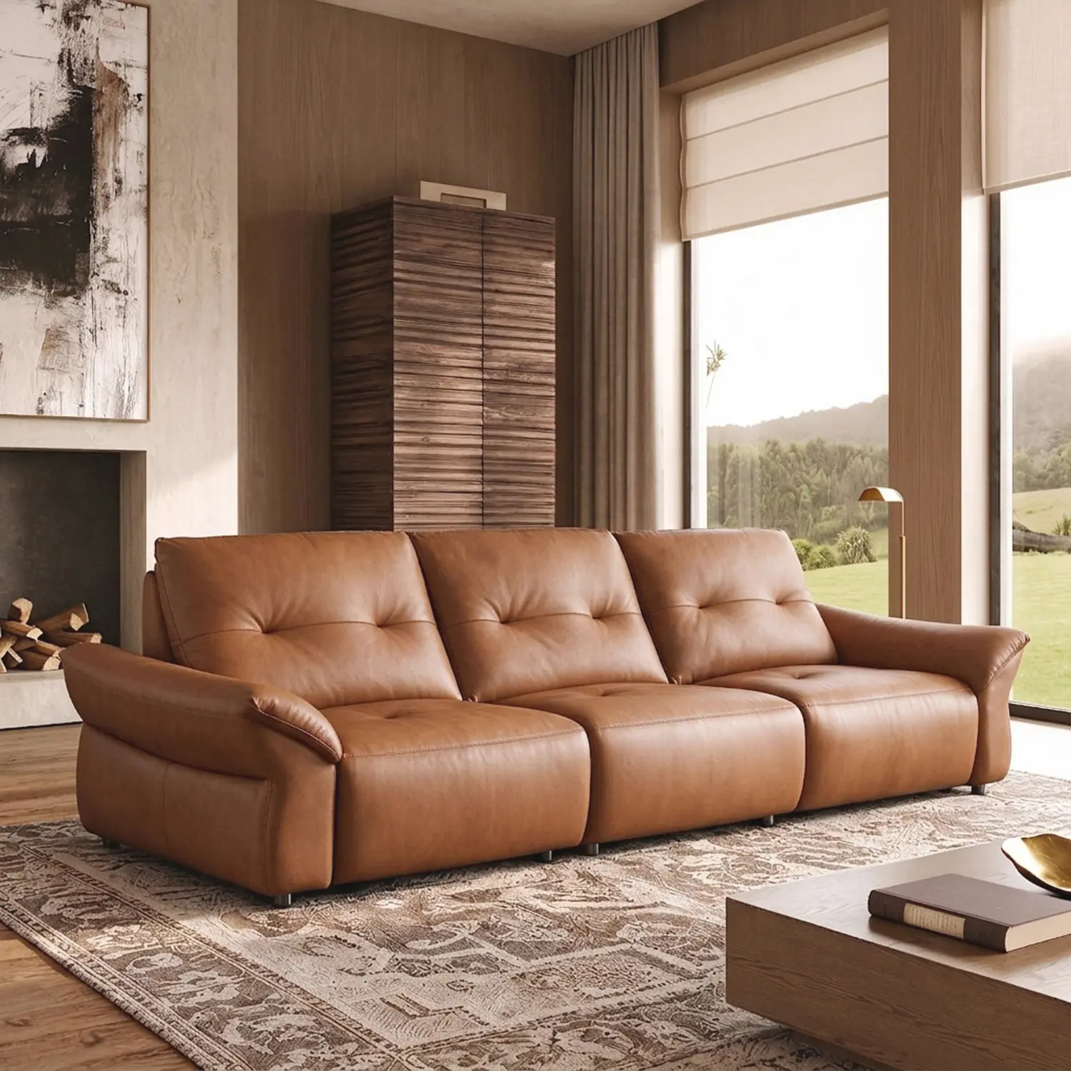 Modern Luxury Top-Grain Leather Tufted Power Reclining Sofa Image - 4 | homeyfad