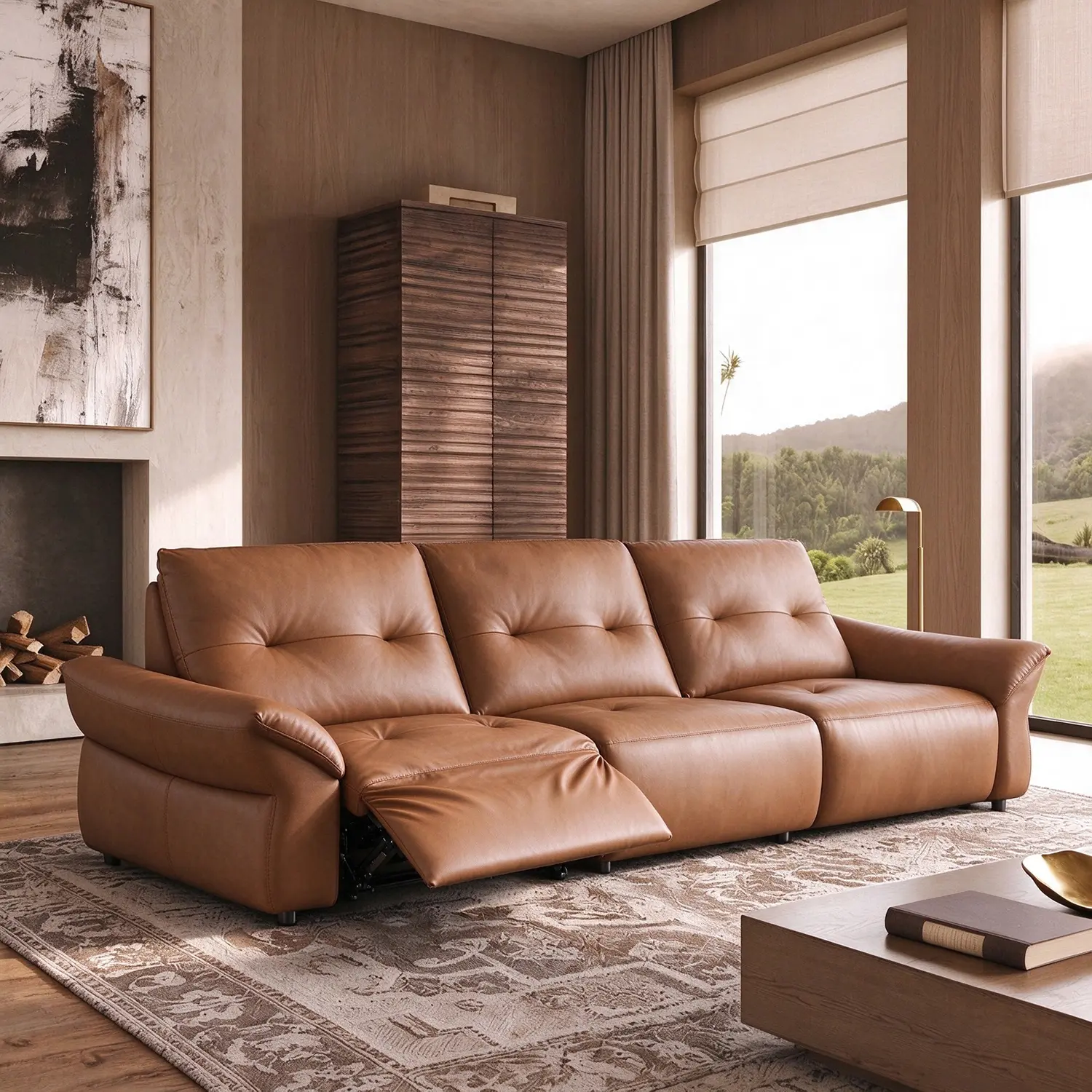 Modern Luxury Top-Grain Leather Tufted Power Reclining Sofa Image - 3 | homeyfad