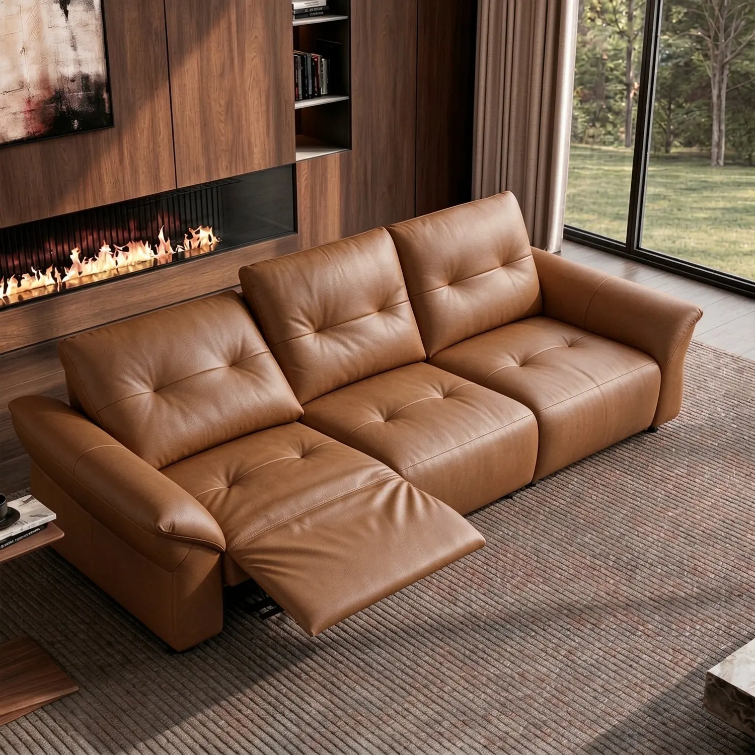 Modern Luxury Top-Grain Leather Tufted Power Reclining Sofa Image - 5 | homeyfad