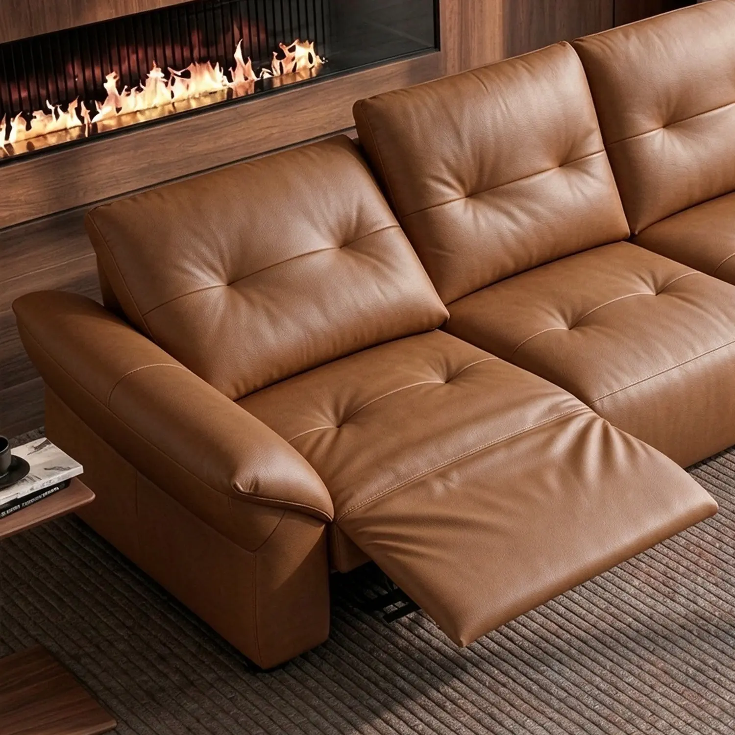 Modern Luxury Top-Grain Leather Tufted Power Reclining Sofa Image - 12 | homeyfad