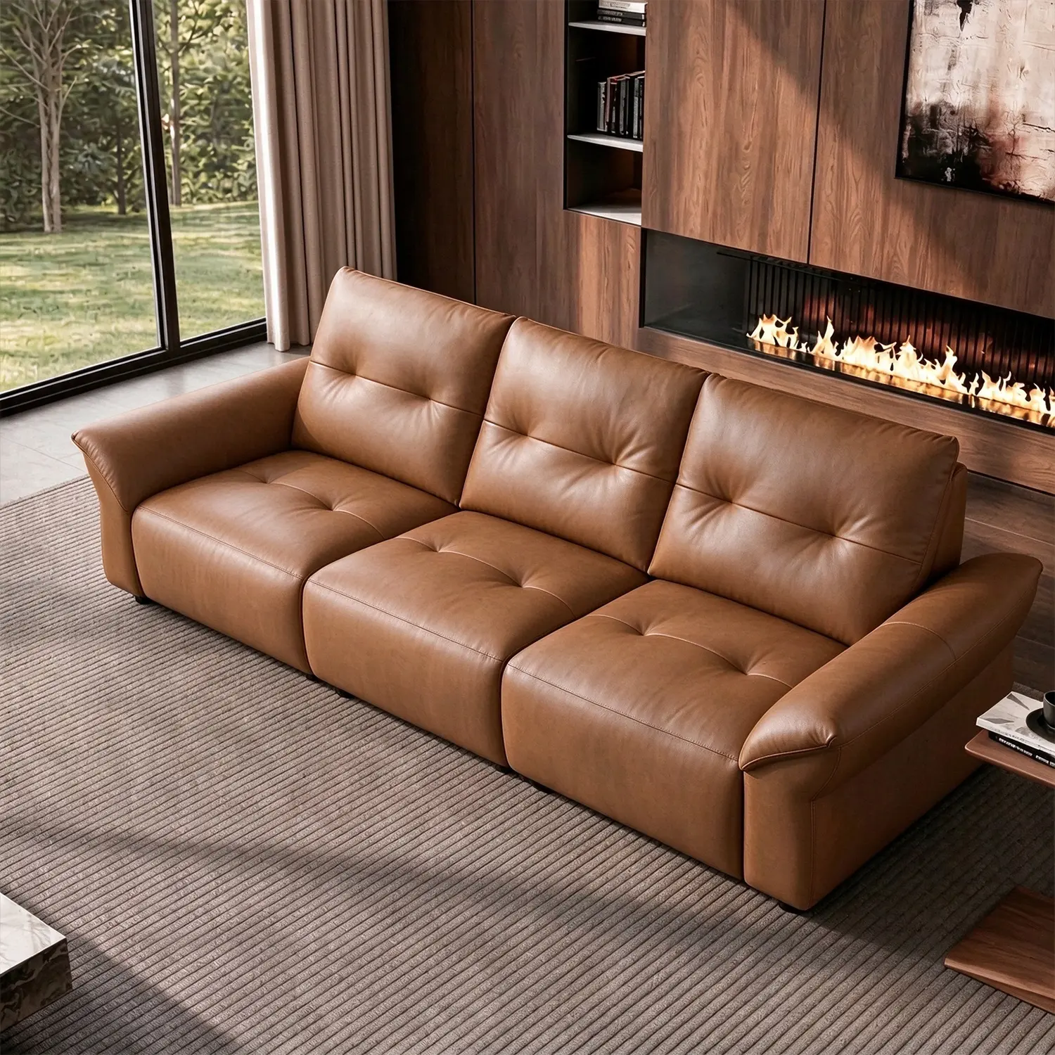Modern Luxury Top-Grain Leather Tufted Power Reclining Sofa Image - 8 | homeyfad