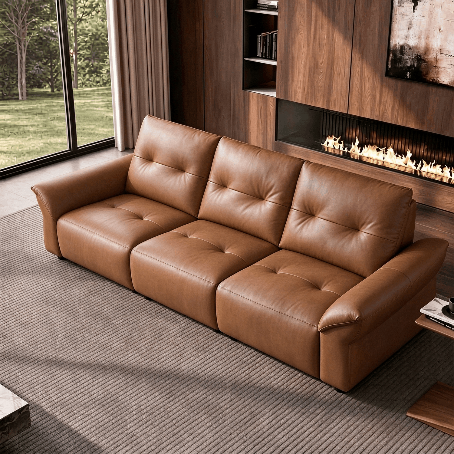 Modern Luxury Top-Grain Leather Tufted Power Reclining Sofa Image - 6 | homeyfad
