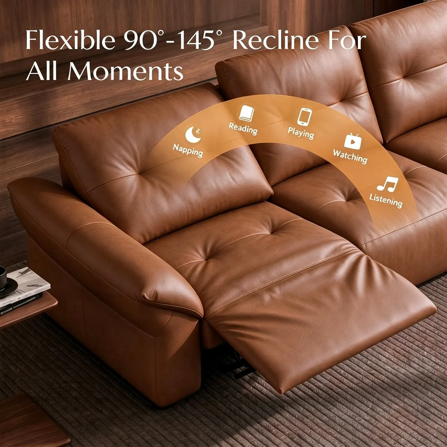 Modern Luxury Top-Grain Leather Tufted Power Reclining Sofa Image - 11 | homeyfad