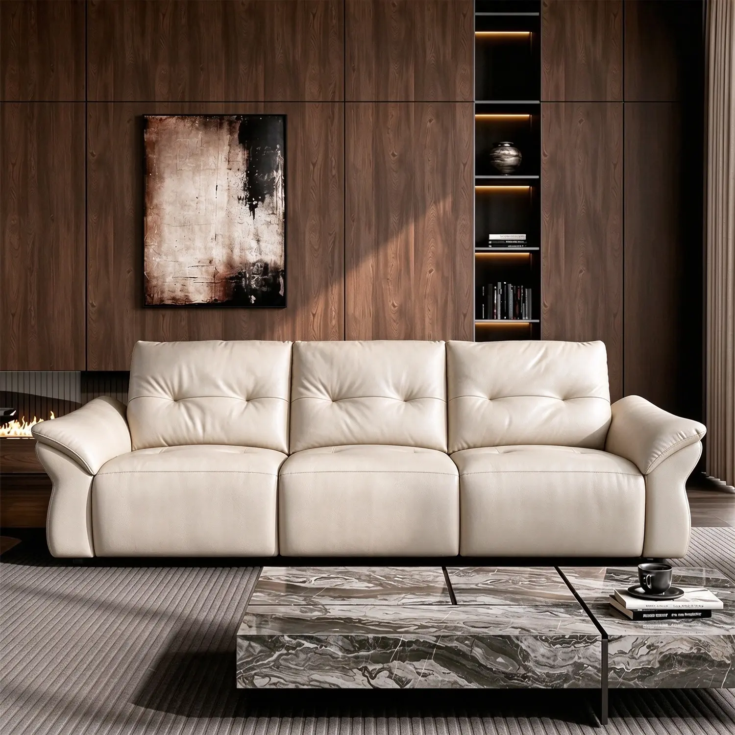 Modern Luxury Top-Grain Leather Tufted Power Reclining Sofa Image - 21 | homeyfad