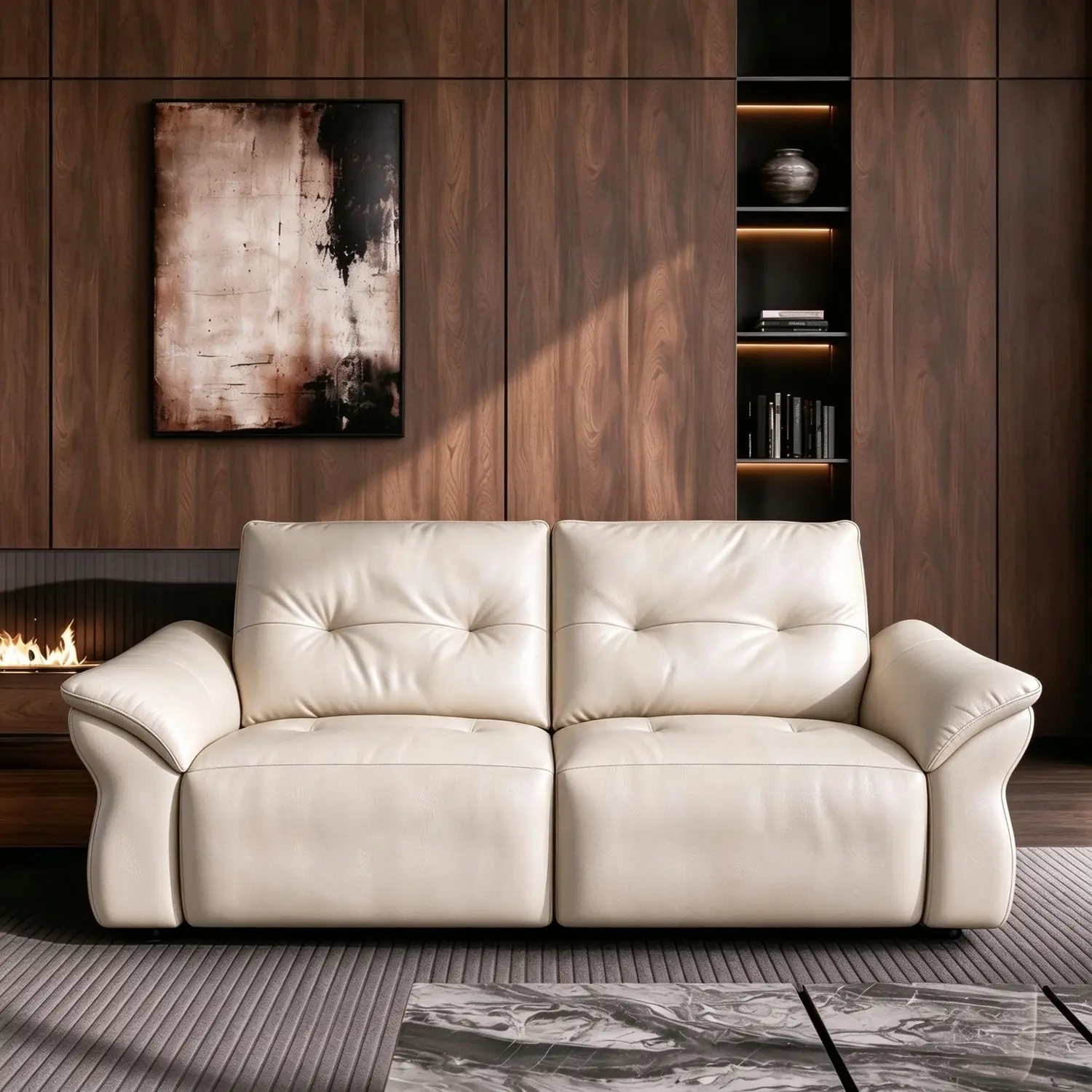 Modern Luxury Top-Grain Leather Tufted Power Reclining Sofa Image - 23 | homeyfad