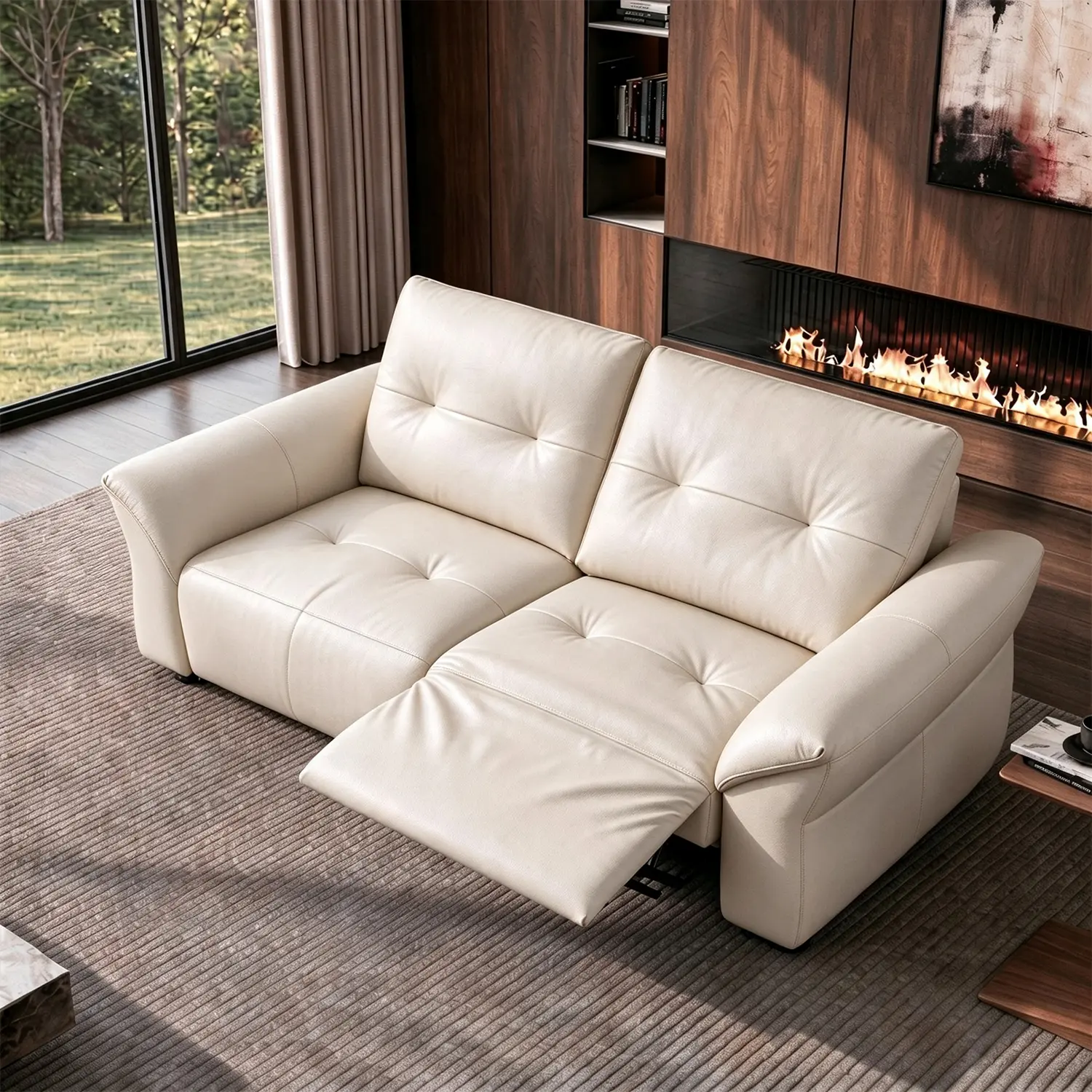 Beige 2-Seater Modern Luxury Top-Grain Leather Tufted Power Reclining Sofa Image - 24 | homeyfad
