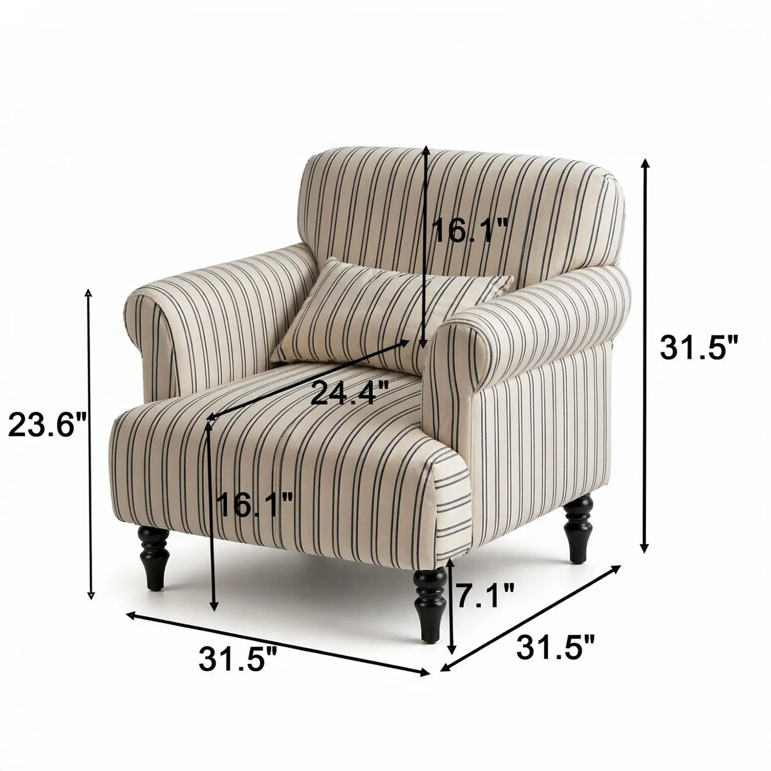 Modern Farmhouse Striped Upholstered Accent Chair with Rolled Arms Image - 18 #size | homeyfad