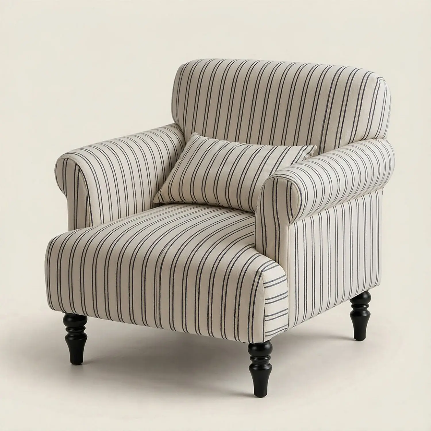 Black & White Modern Farmhouse Striped Upholstered Accent Chair with Rolled Arms Image - 2 | homeyfad