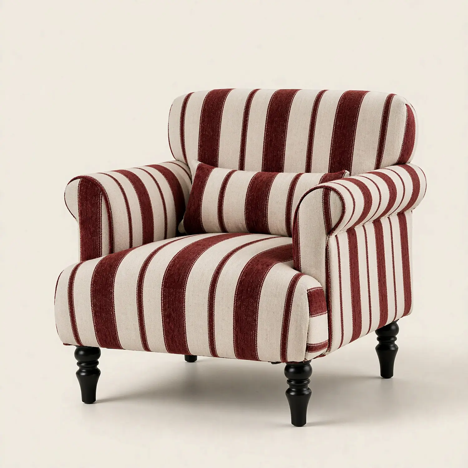 Red & White Modern Farmhouse Striped Upholstered Accent Chair with Rolled Arms Image - 16 | homeyfad