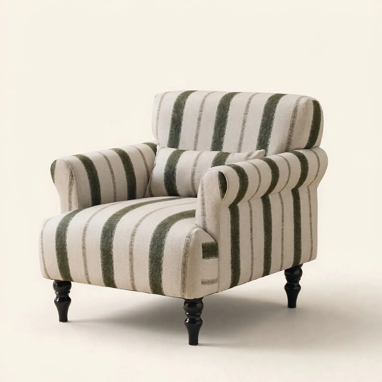 Green & White Modern Farmhouse Striped Upholstered Accent Chair with Rolled Arms Image - 17 | homeyfad