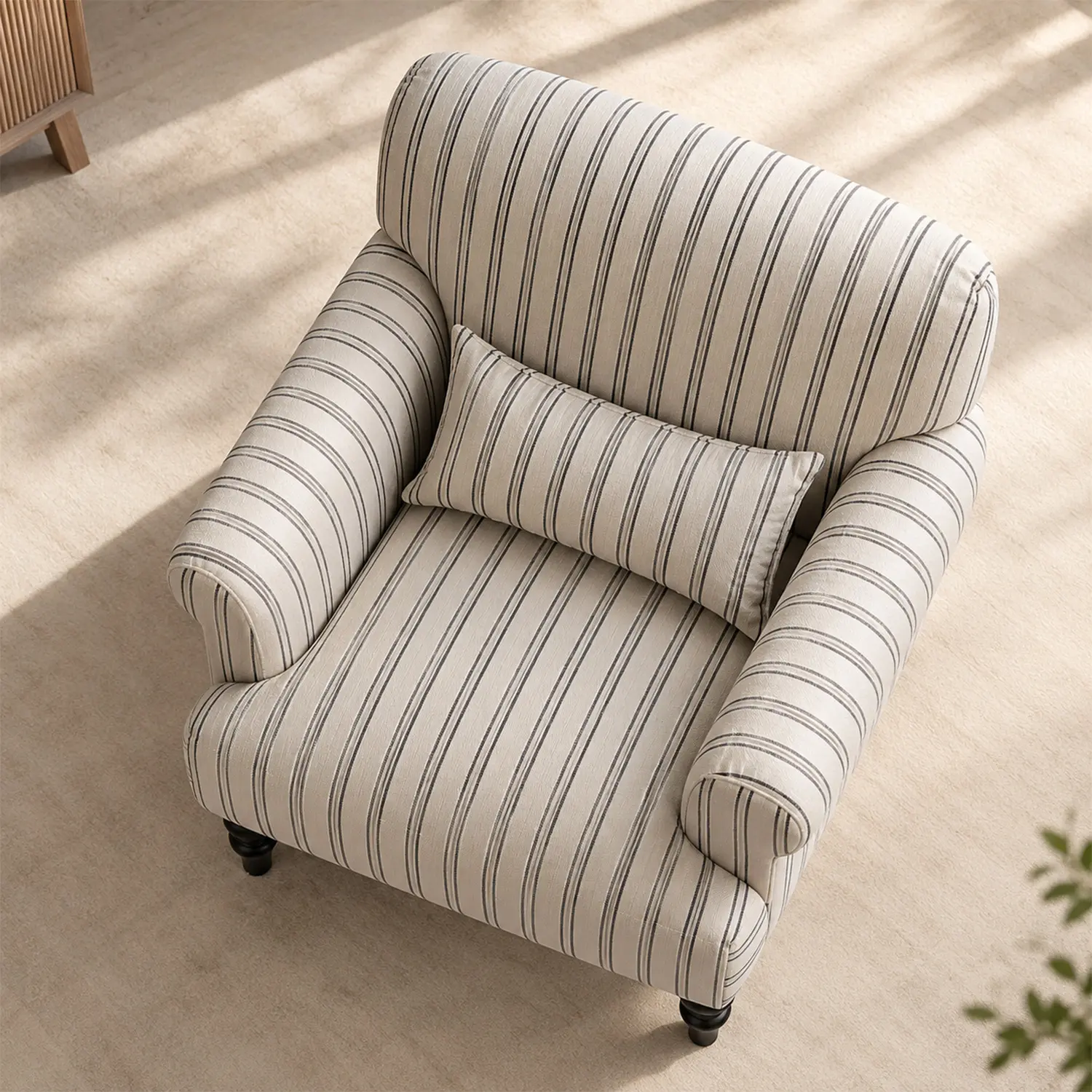 Modern Farmhouse Striped Upholstered Accent Chair with Rolled Arms Image - 12 | homeyfad