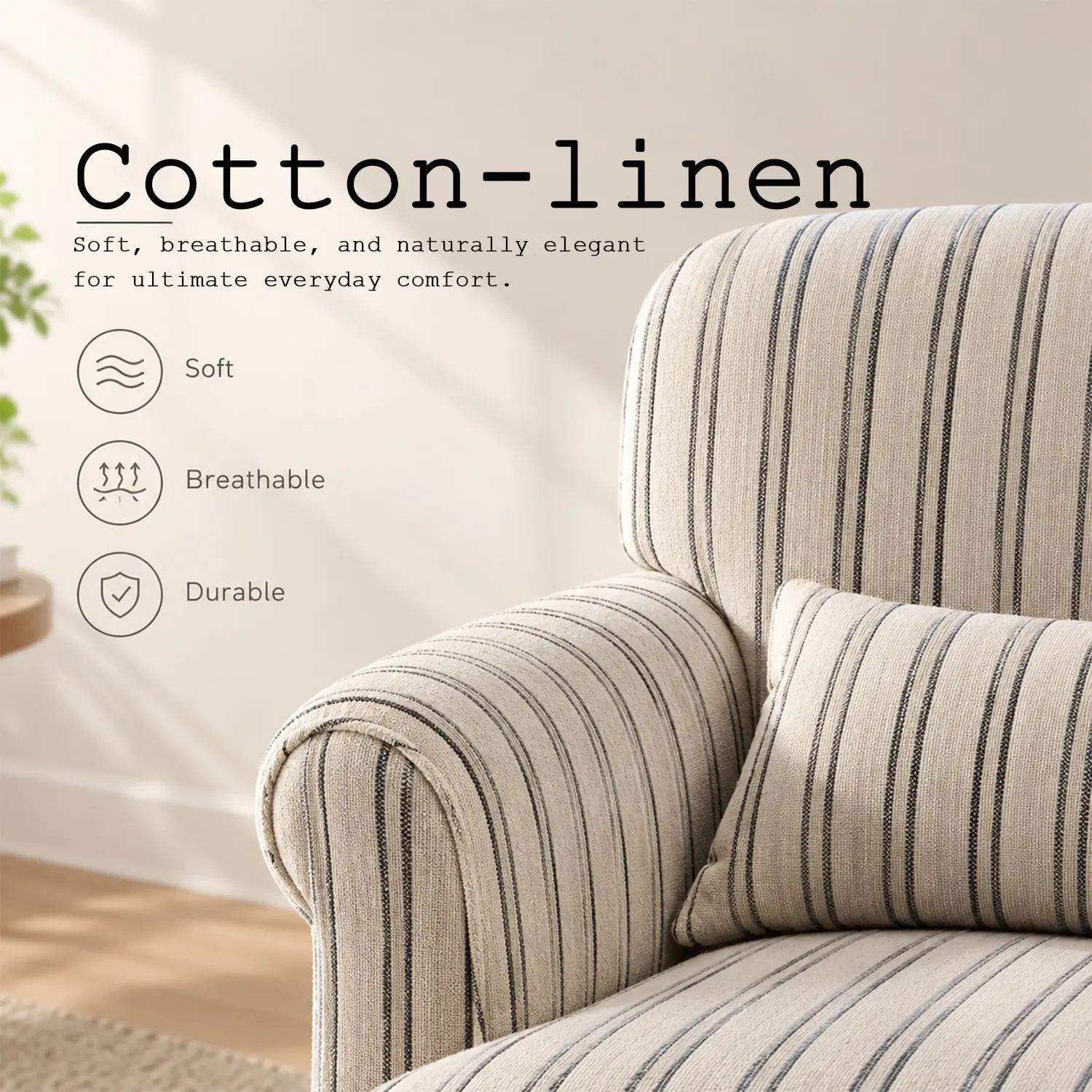 Modern Farmhouse Striped Upholstered Accent Chair with Rolled Arms Image - 6 | homeyfad