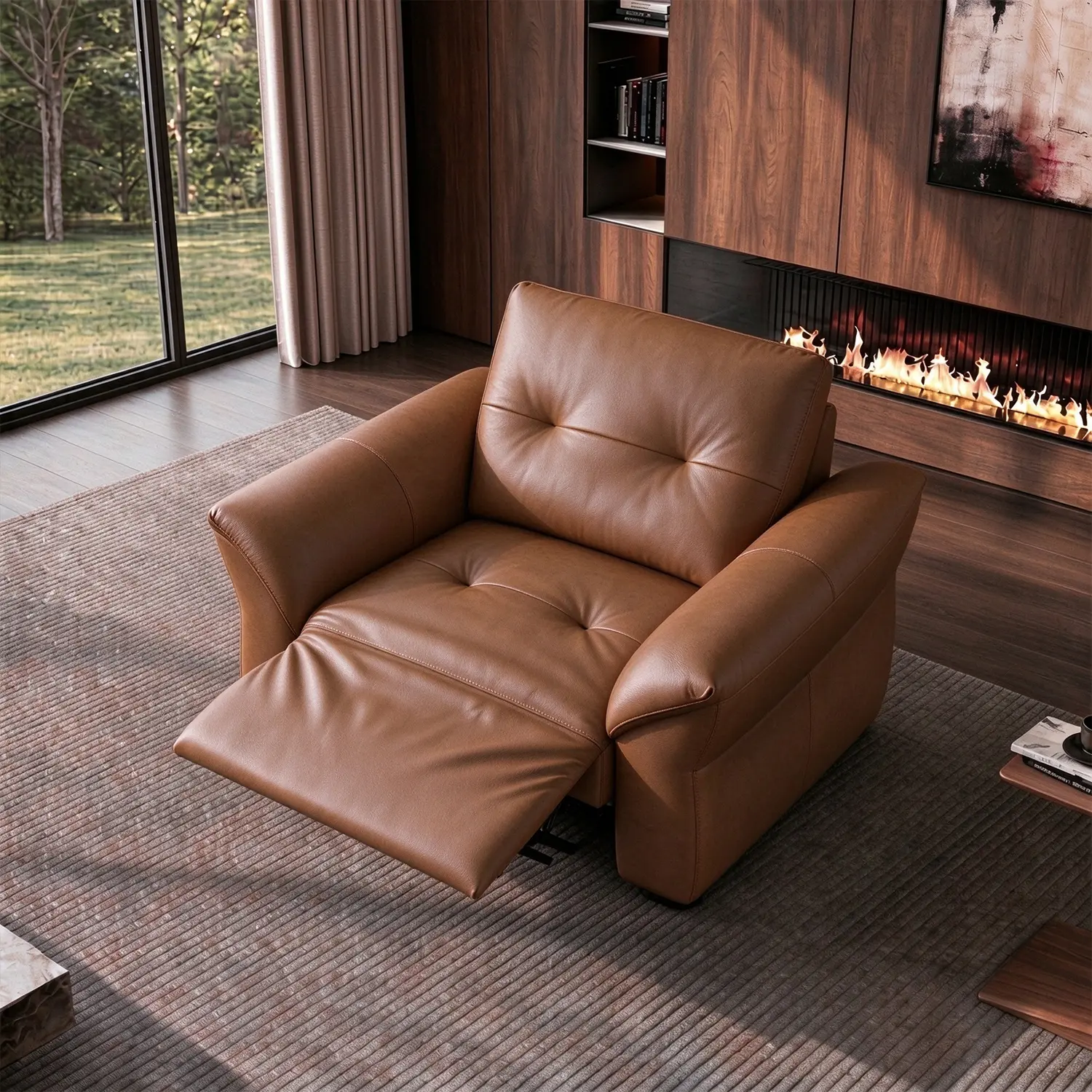 Brown Single Modern Luxury Top-Grain Leather Tufted Power Reclining Sofa Image - 18 | homeyfad