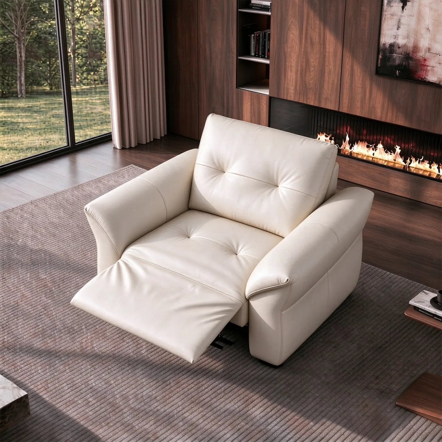 Beige Single Modern Luxury Top-Grain Leather Tufted Power Reclining Sofa Image - 25 | homeyfad