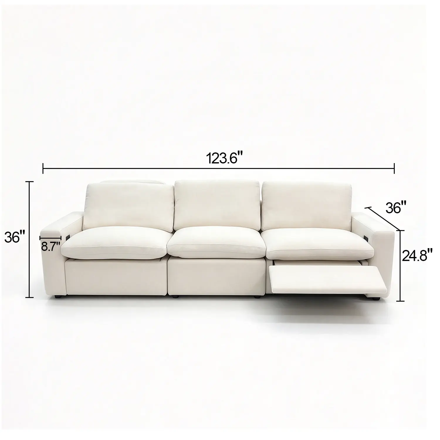 Modern Beige Linen Power Reclining Sofa with Adjustable Footrests Image - 17 | homeyfad