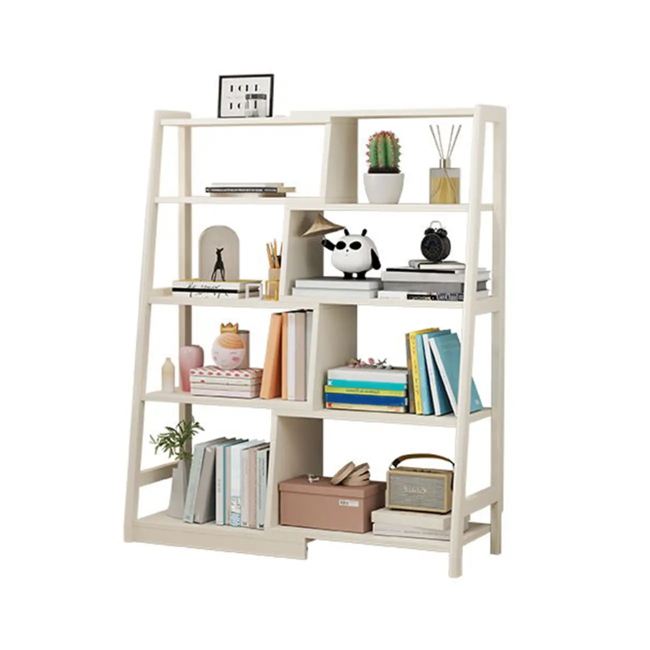 5-Tier Walnut Wooden Open Ladder Bookshelf Image - 2 | homeyfad