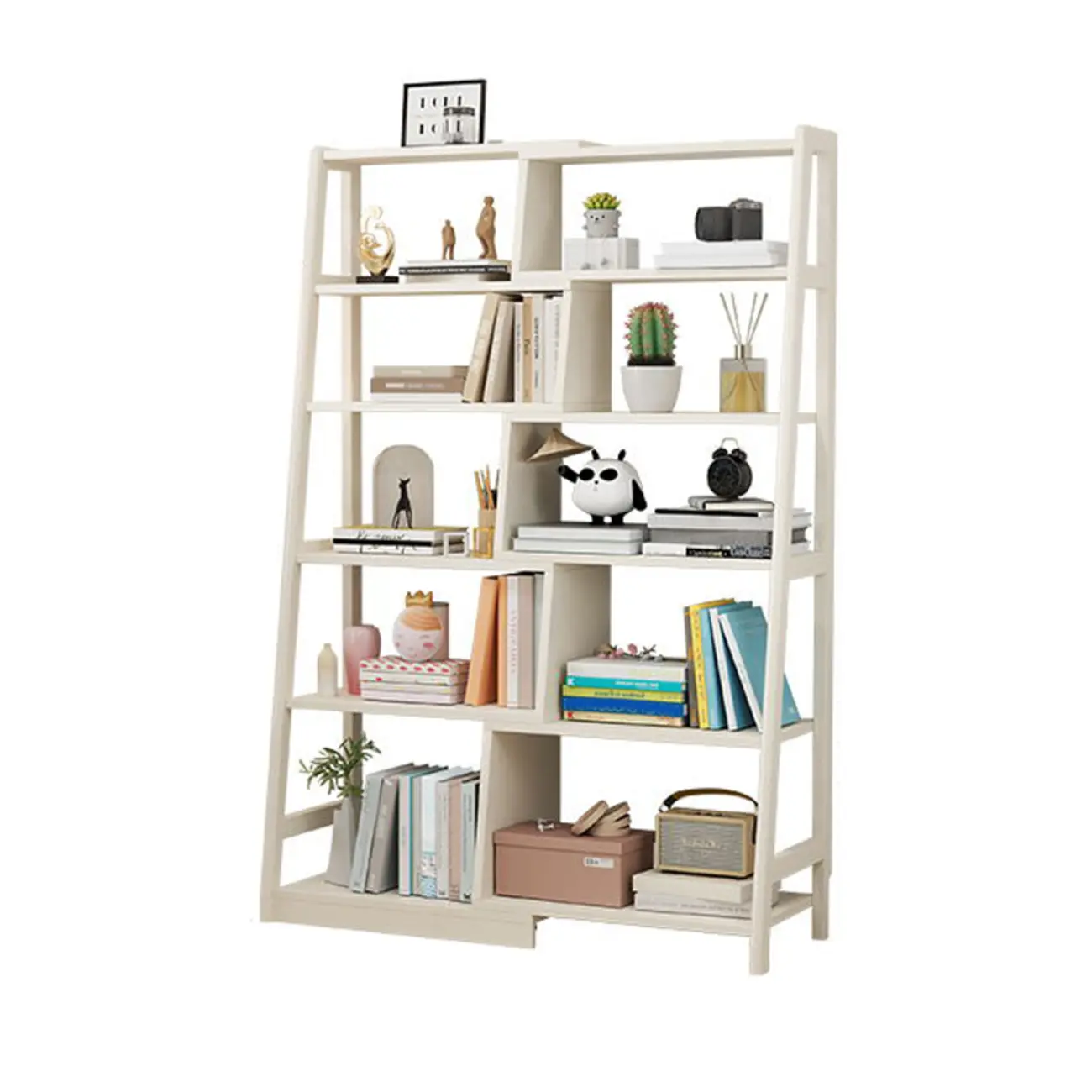 5-Tier Walnut Wooden Open Ladder Bookshelf Image - 3 | homeyfad