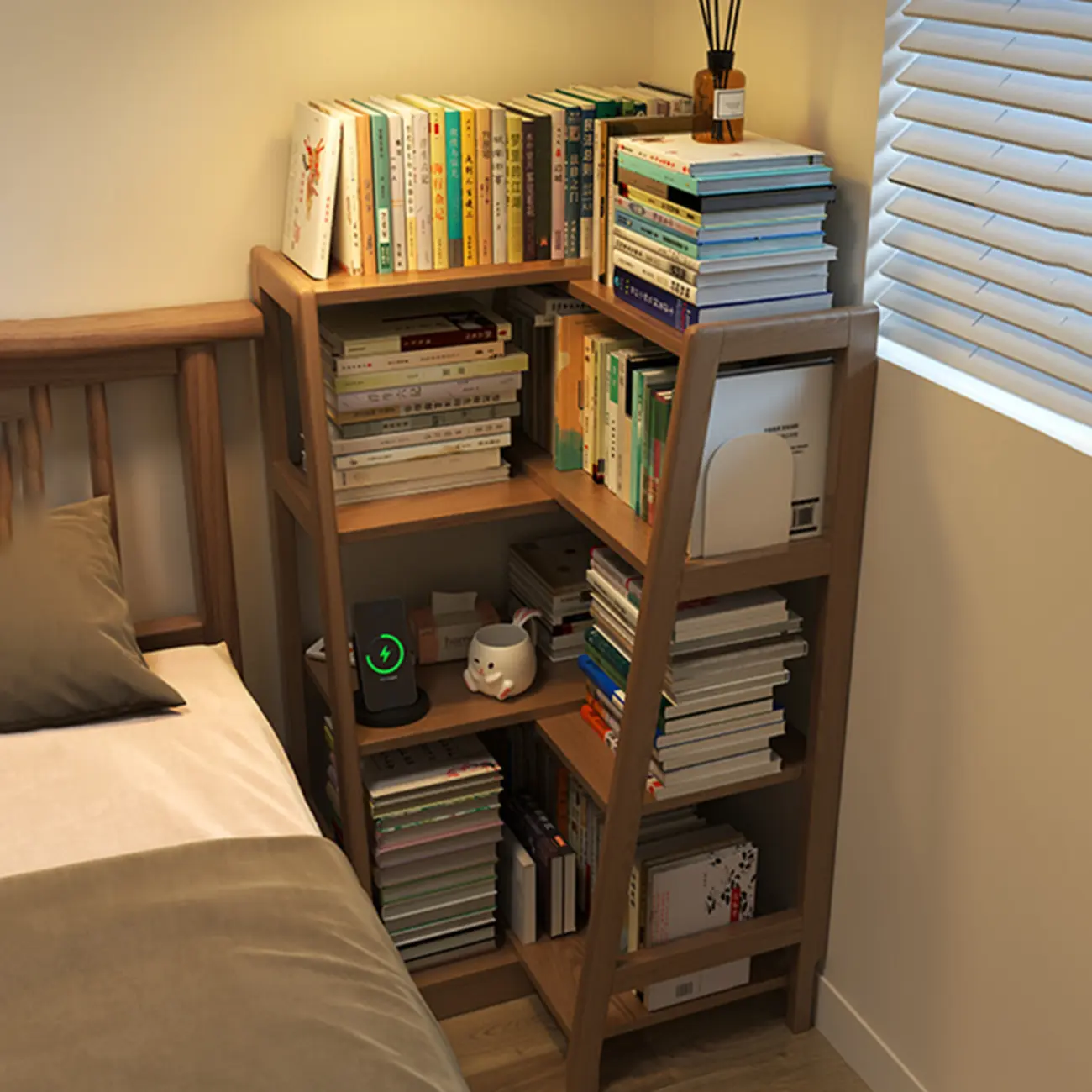 5-Tier Walnut Wooden Open Ladder Bookshelf Image - 4 | homeyfad