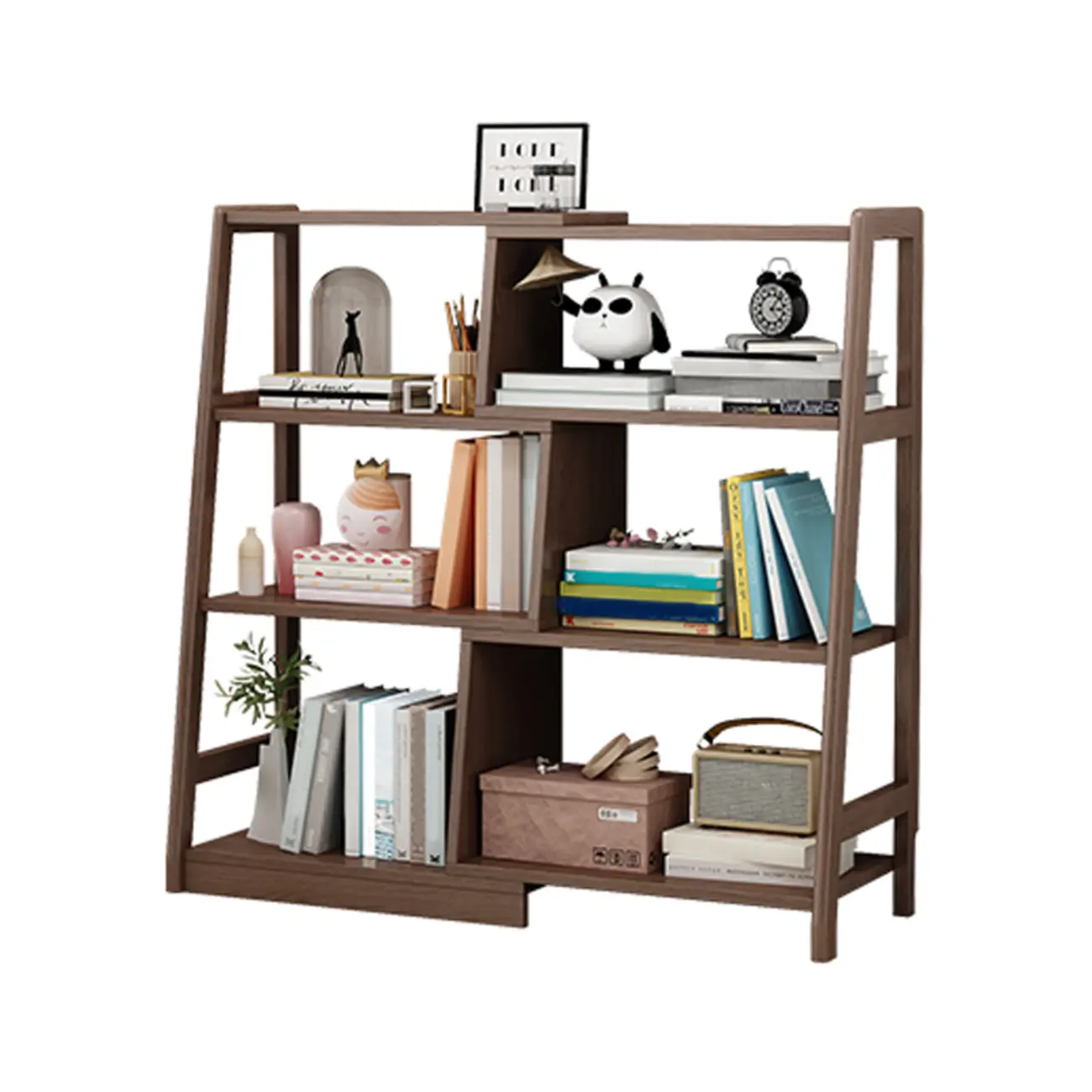 5-Tier Walnut Wooden Open Ladder Bookshelf Image - 5 | homeyfad