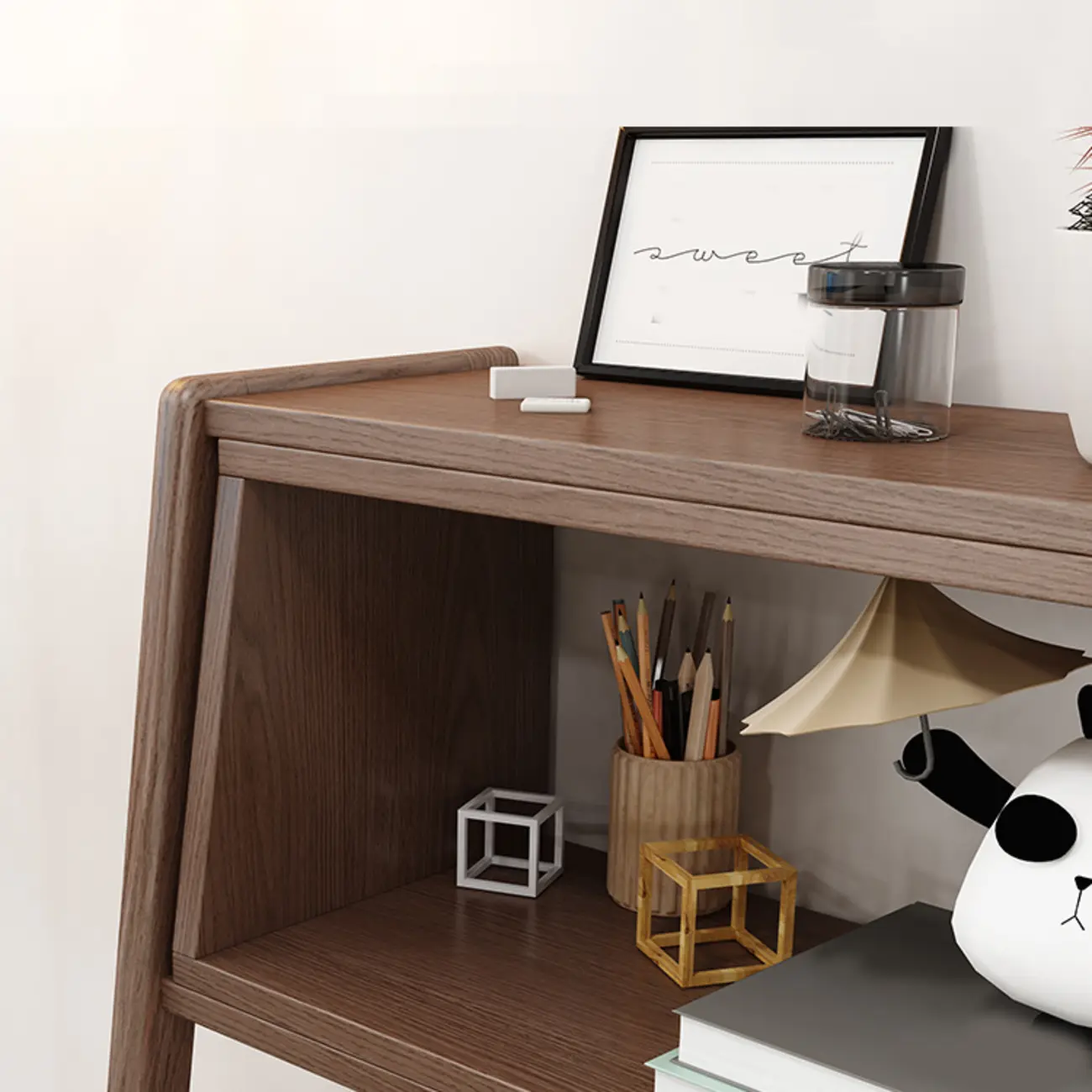 5-Tier Walnut Wooden Open Ladder Bookshelf Image - 8 | homeyfad