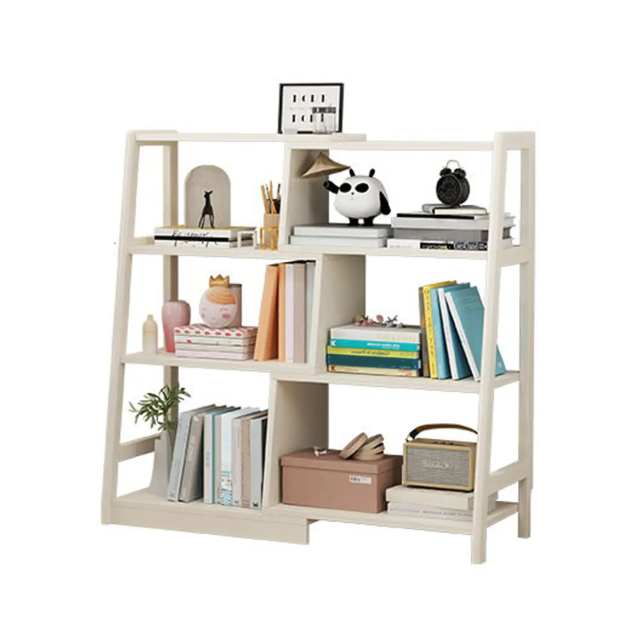 5-Tier Walnut Wooden Open Ladder Bookshelf Image - 10 | homeyfad