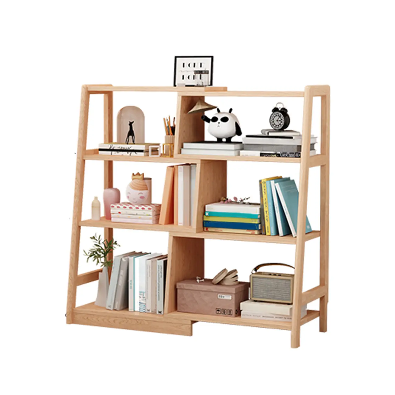 5-Tier Walnut Wooden Open Ladder Bookshelf Image - 11 | homeyfad