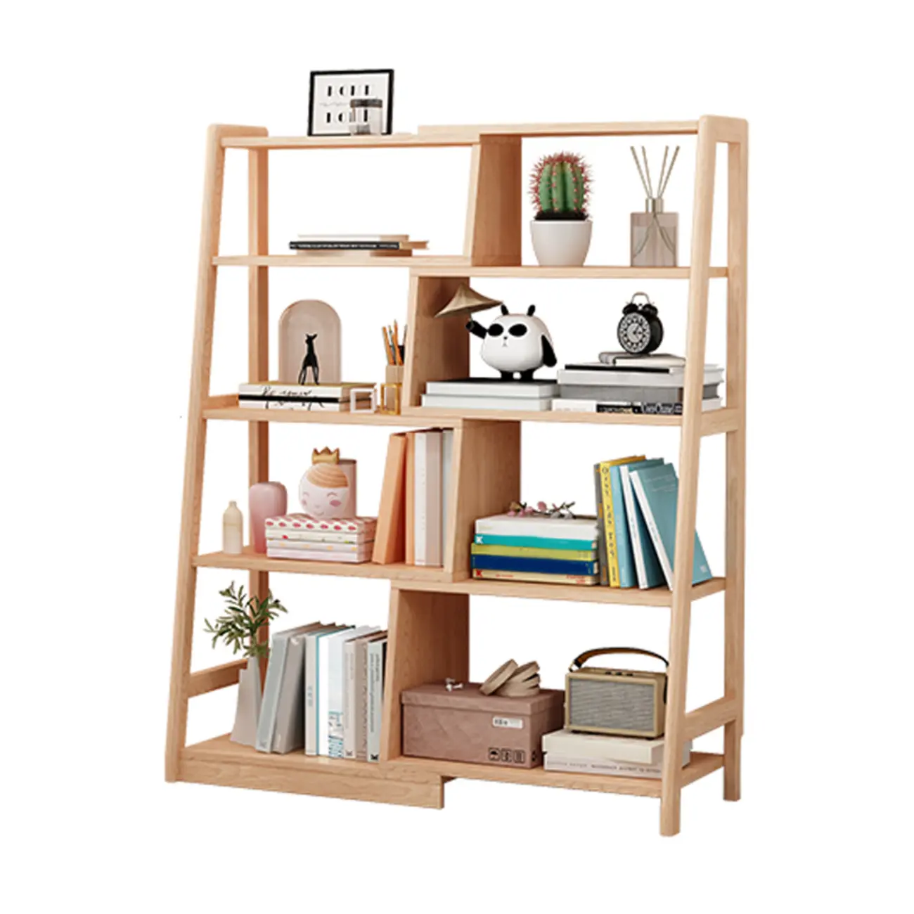 5-Tier Walnut Wooden Open Ladder Bookshelf Image - 13 | homeyfad