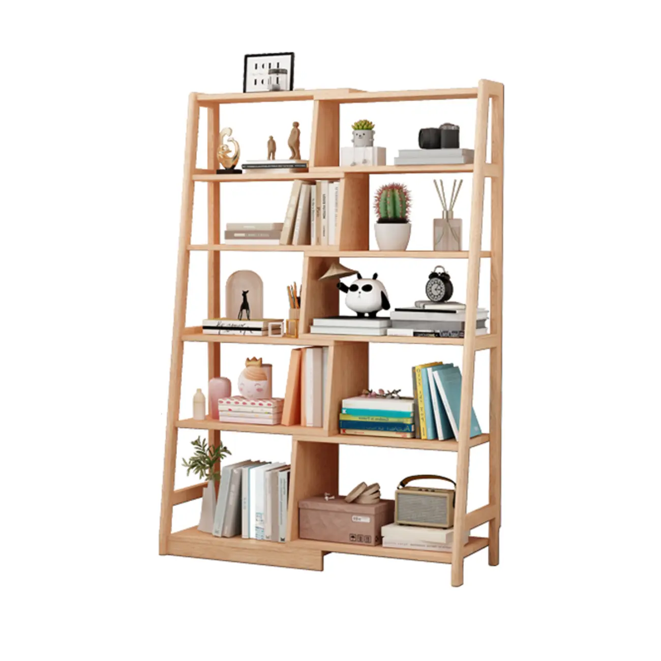 5-Tier Walnut Wooden Open Ladder Bookshelf Image - 15 | homeyfad