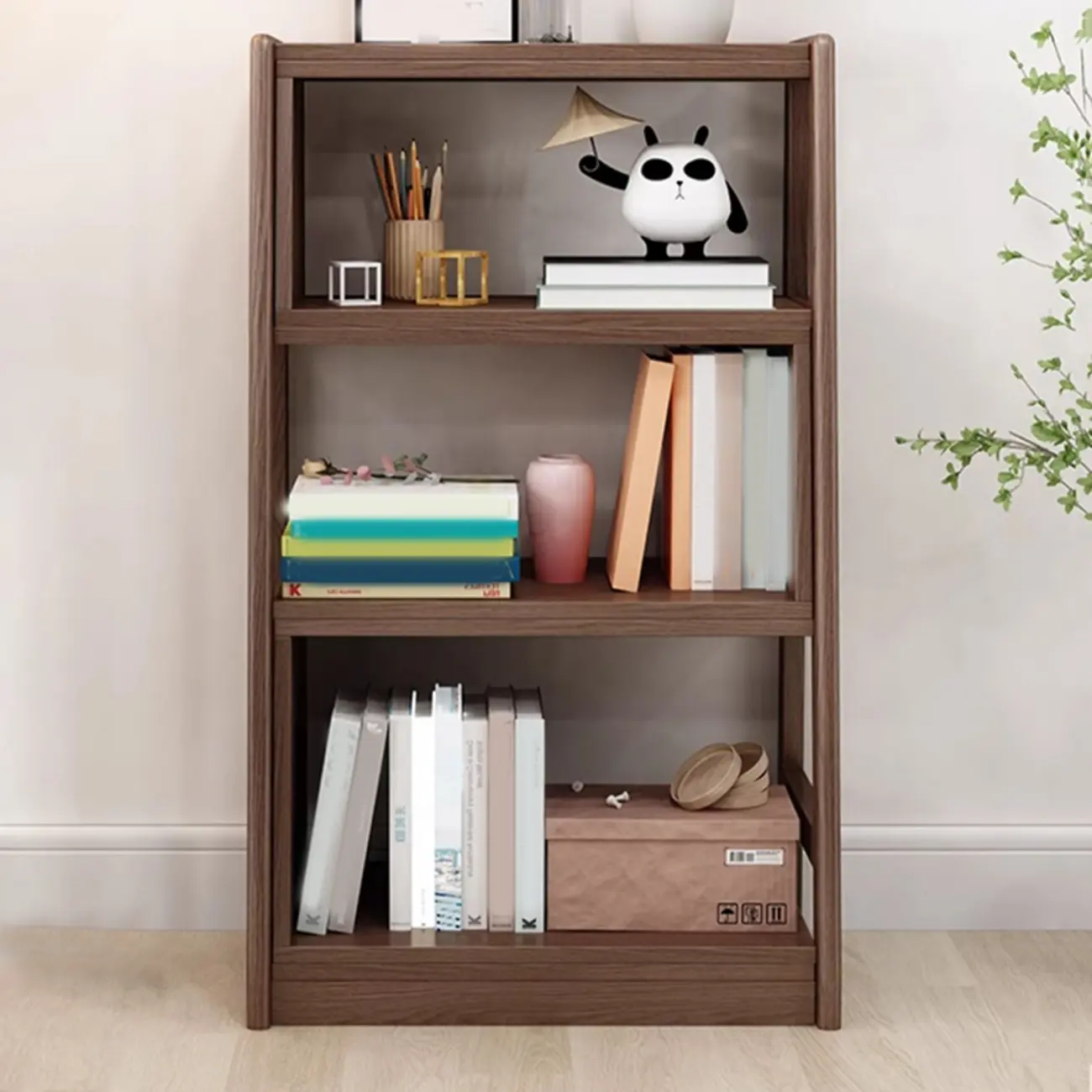 5-Tier Walnut Wooden Open Ladder Bookshelf Image - 16 | homeyfad