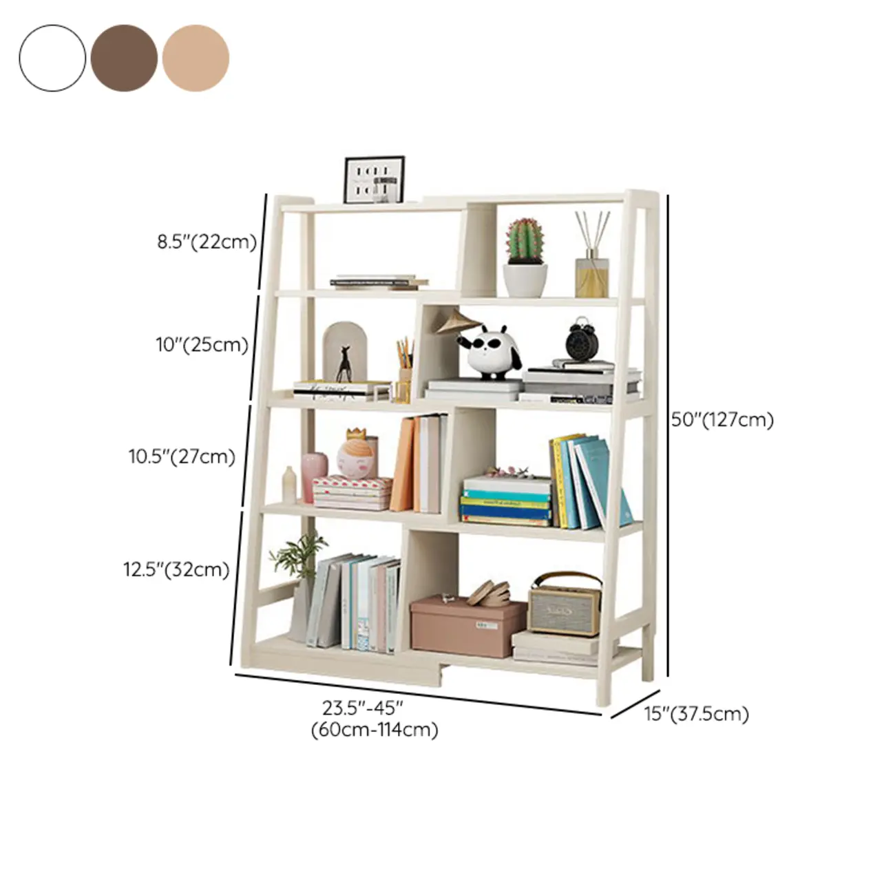 5-Tier Walnut Wooden Open Ladder Bookshelf Image - 18 | homeyfad