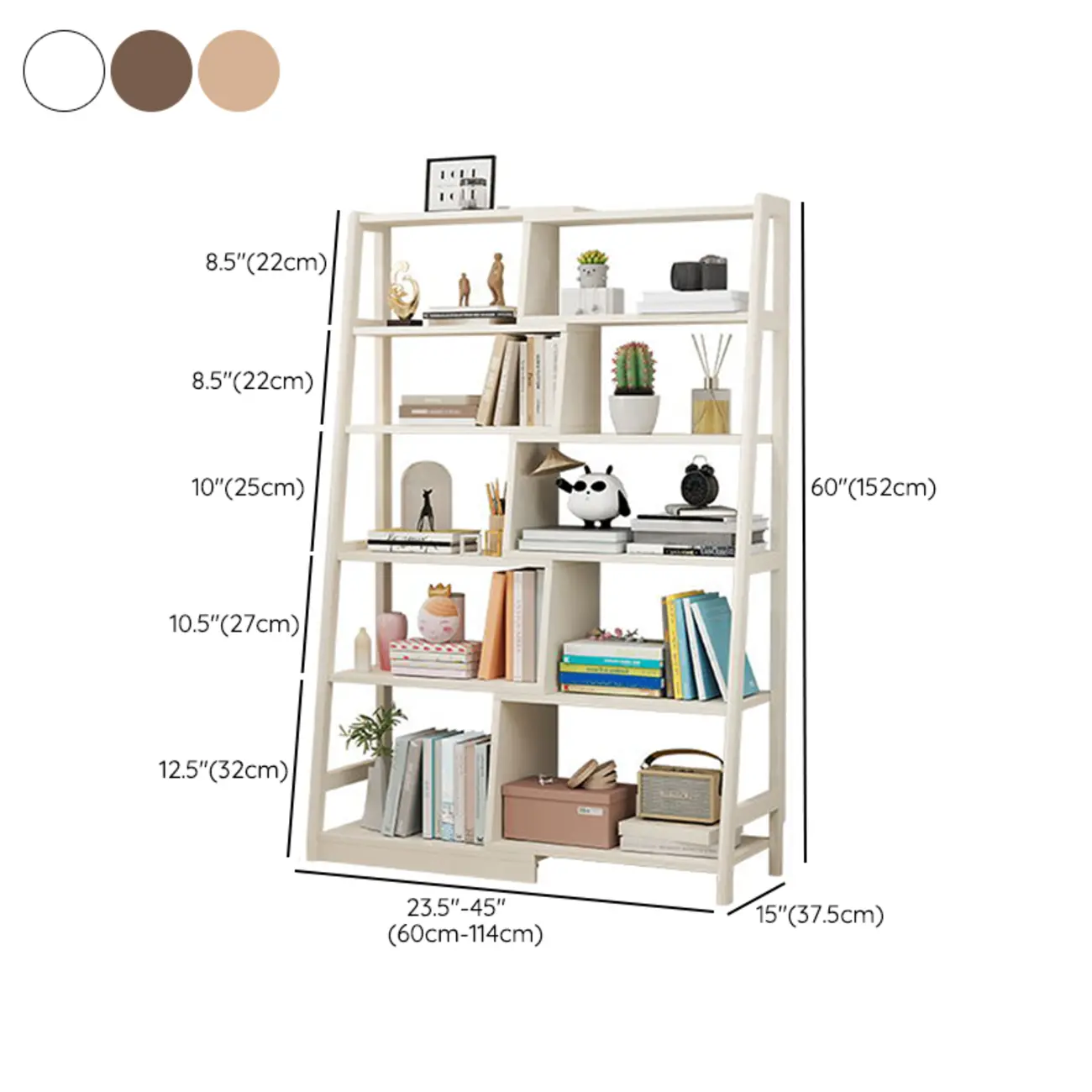 5-Tier Walnut Wooden Open Ladder Bookshelf Image - 19 | homeyfad