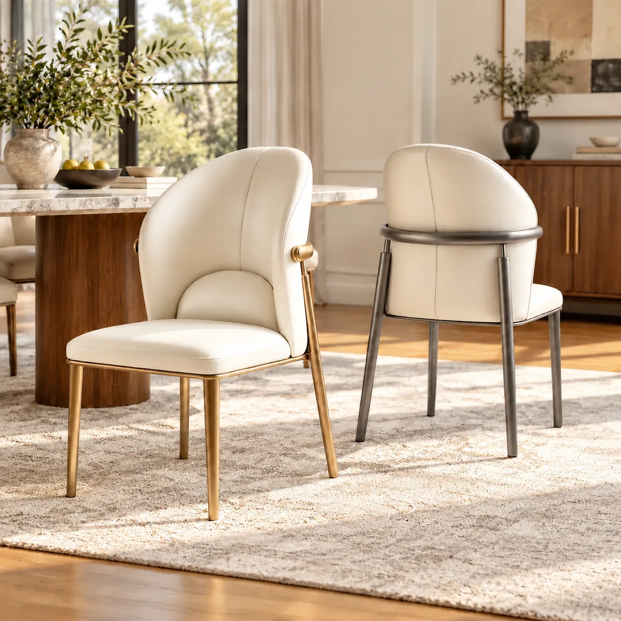 Modern Genuine Leather Dining Chair With Steel Legs Image - 1 | homeyfad