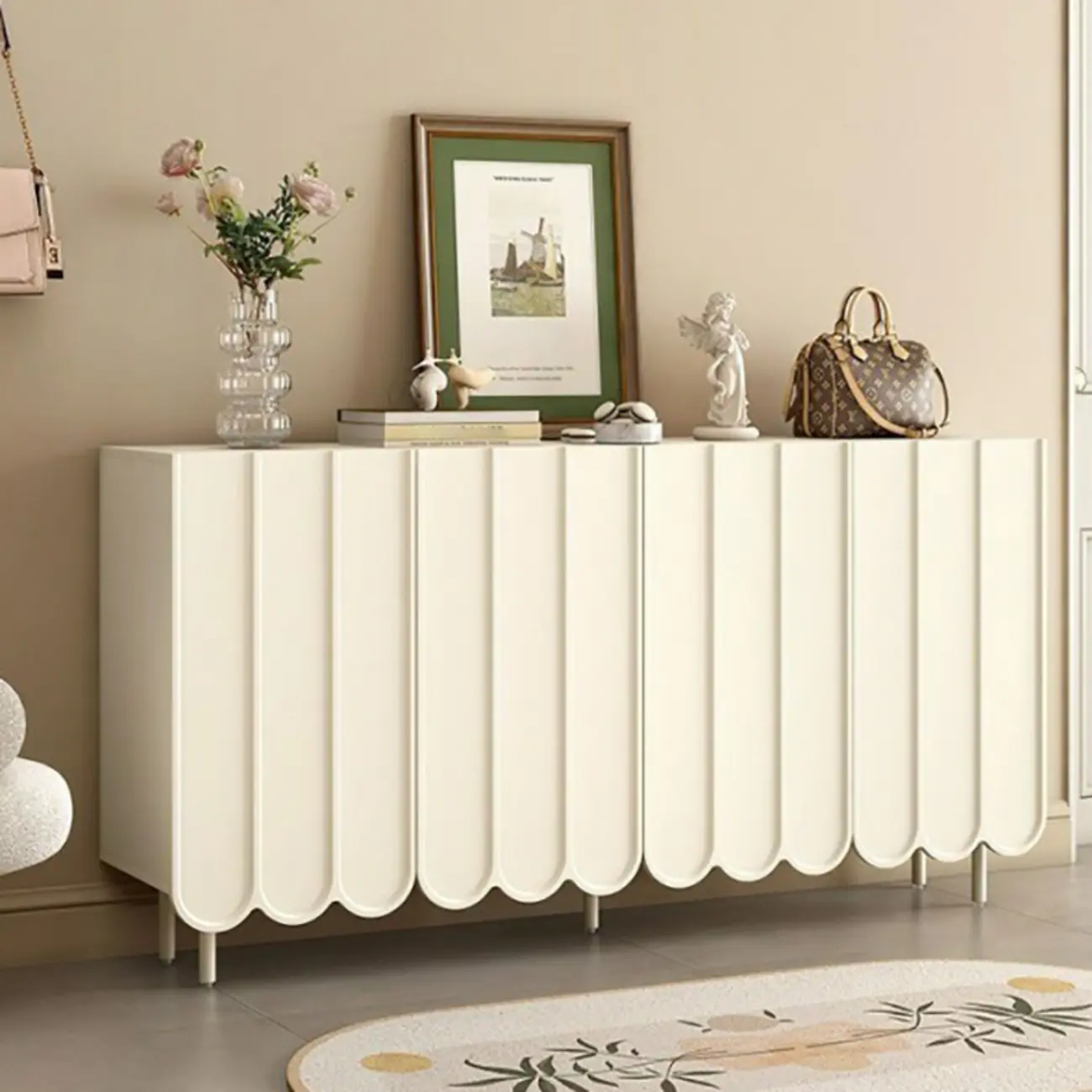 Modern Large beige Wooden Adjustable Entryway Shoe Cabinet Image - 1 | homeyfad