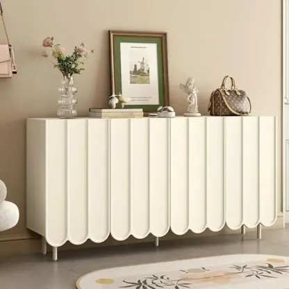 Modern Large beige Wooden Adjustable Entryway Shoe Cabinet Image - 1