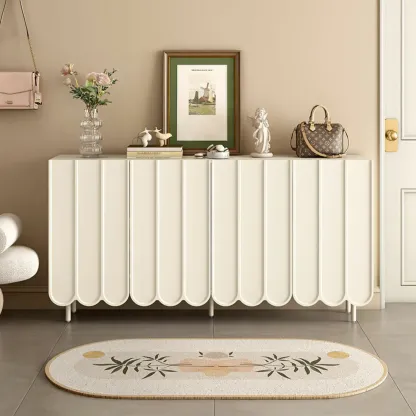 Modern Large beige Wooden Adjustable Entryway Shoe Cabinet Image - 7