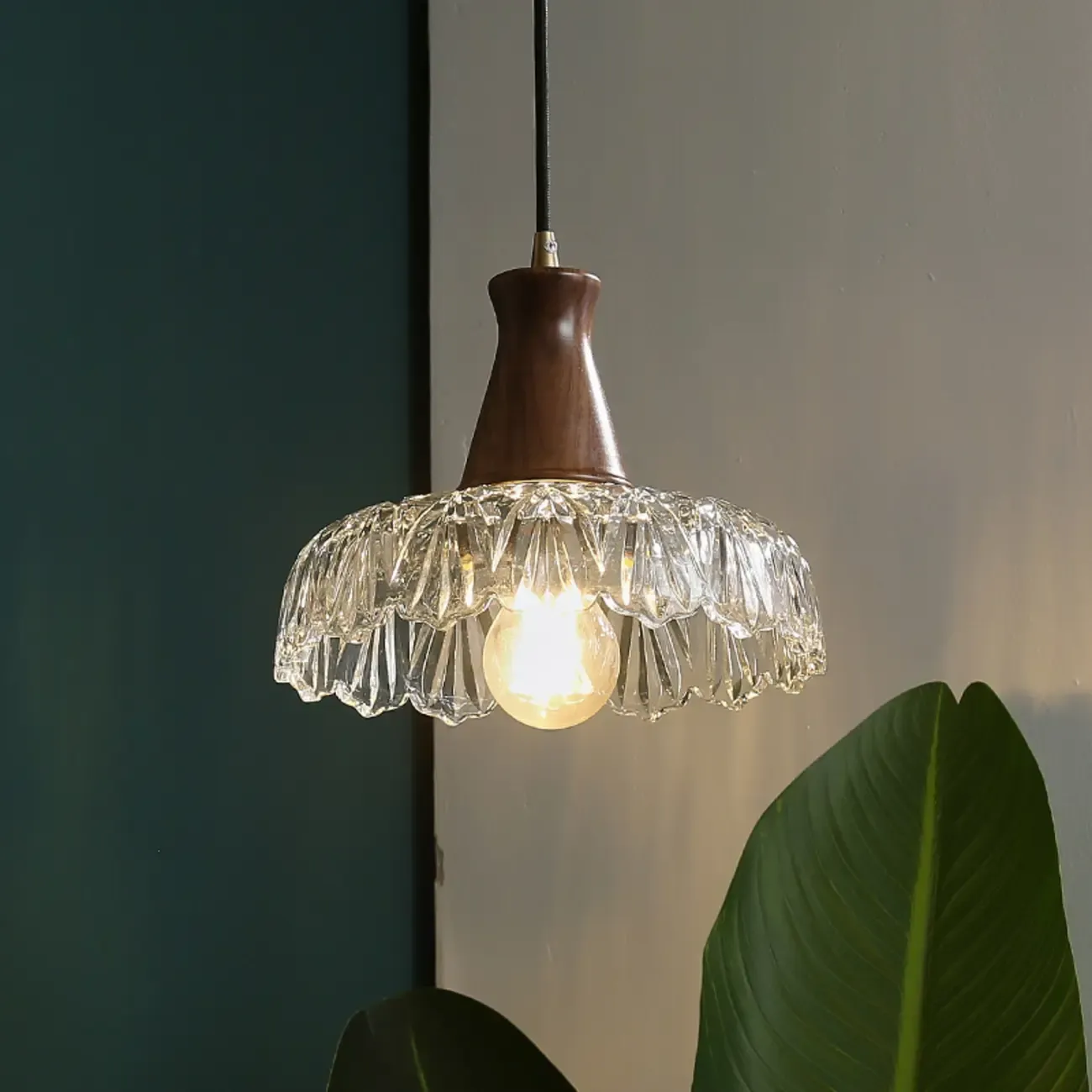 Adjustable Glass and Wood Kitchen Pendant Light for Living Room  Image - 1