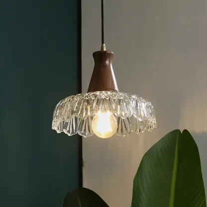 Adjustable Glass and Wood Kitchen Pendant Light for Living Room  Image - 1