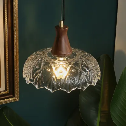 Adjustable Glass and Wood Kitchen Pendant Light for Living Room  Image - 4