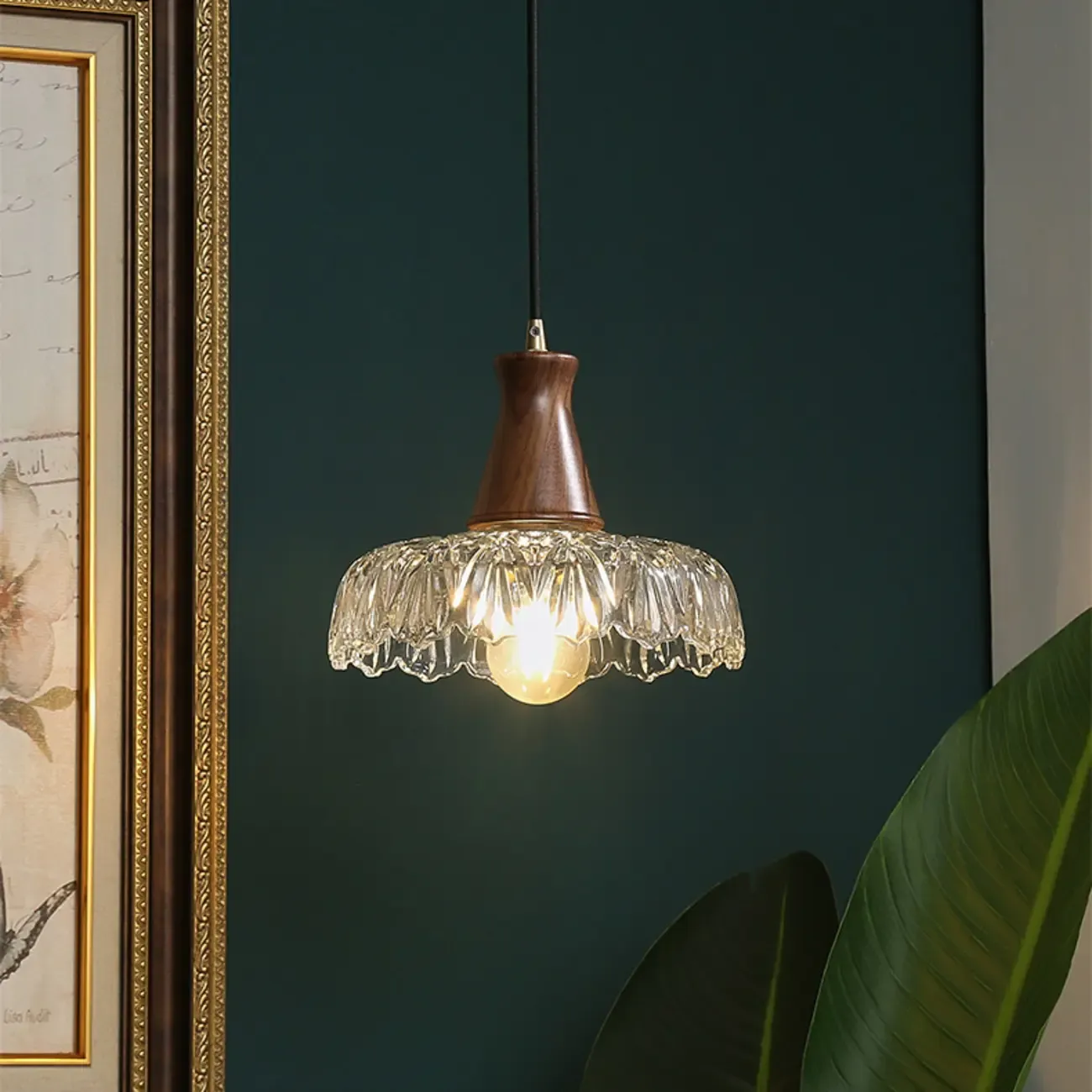 Adjustable Glass and Wood Kitchen Pendant Light for Living Room  Image - 5